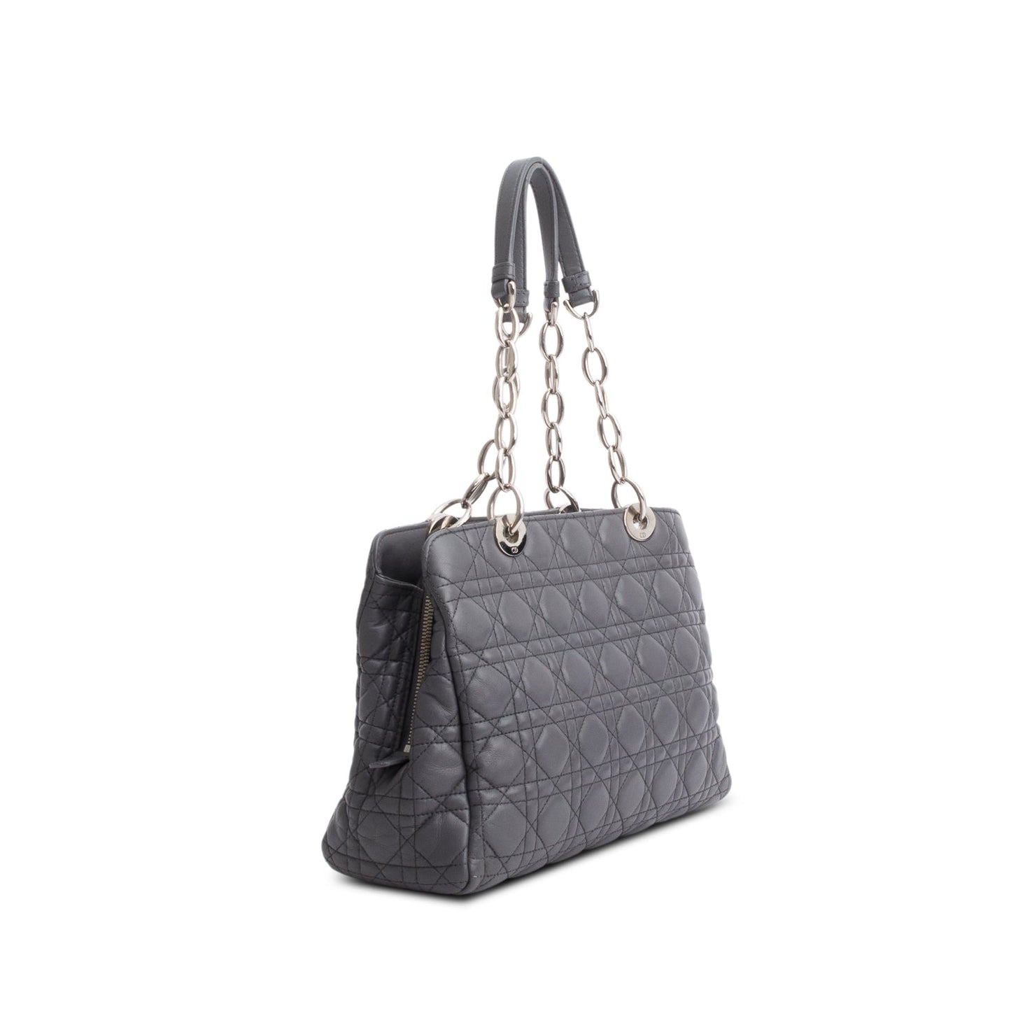 Christian Dior Grey Lambskin Cannage Small Dior Soft Zipped Shopping Tote