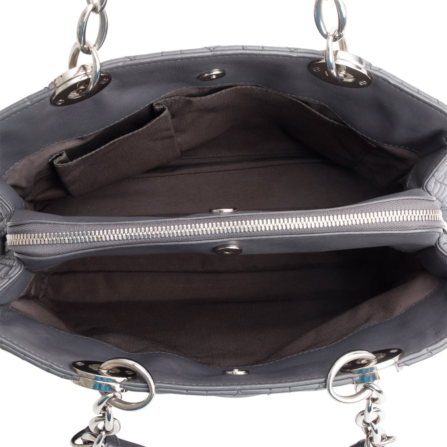 Christian Dior Grey Lambskin Cannage Small Dior Soft Zipped Shopping Tote