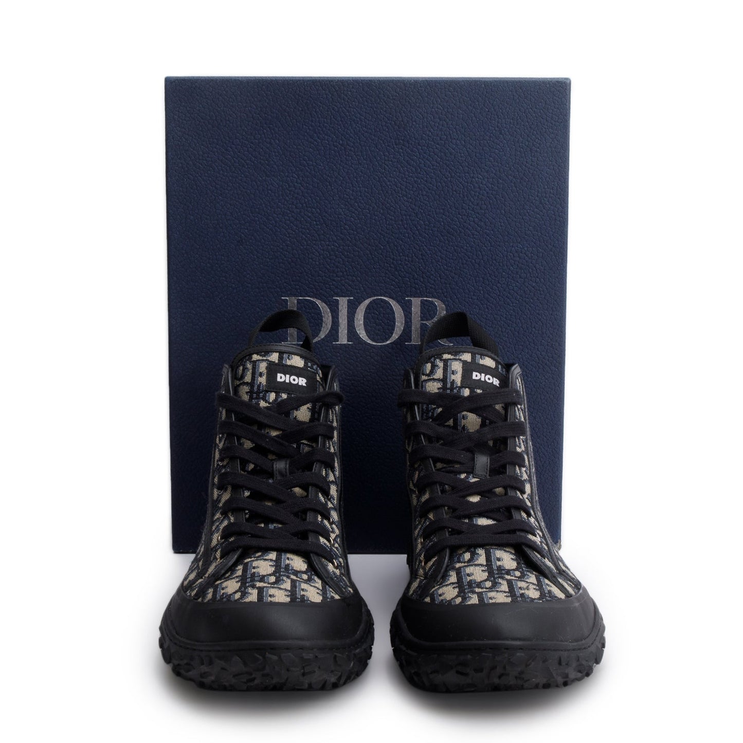Christian Dior Navy Jacquard Rubber Oblique B28 High Top Sneakers, Men's Size 46