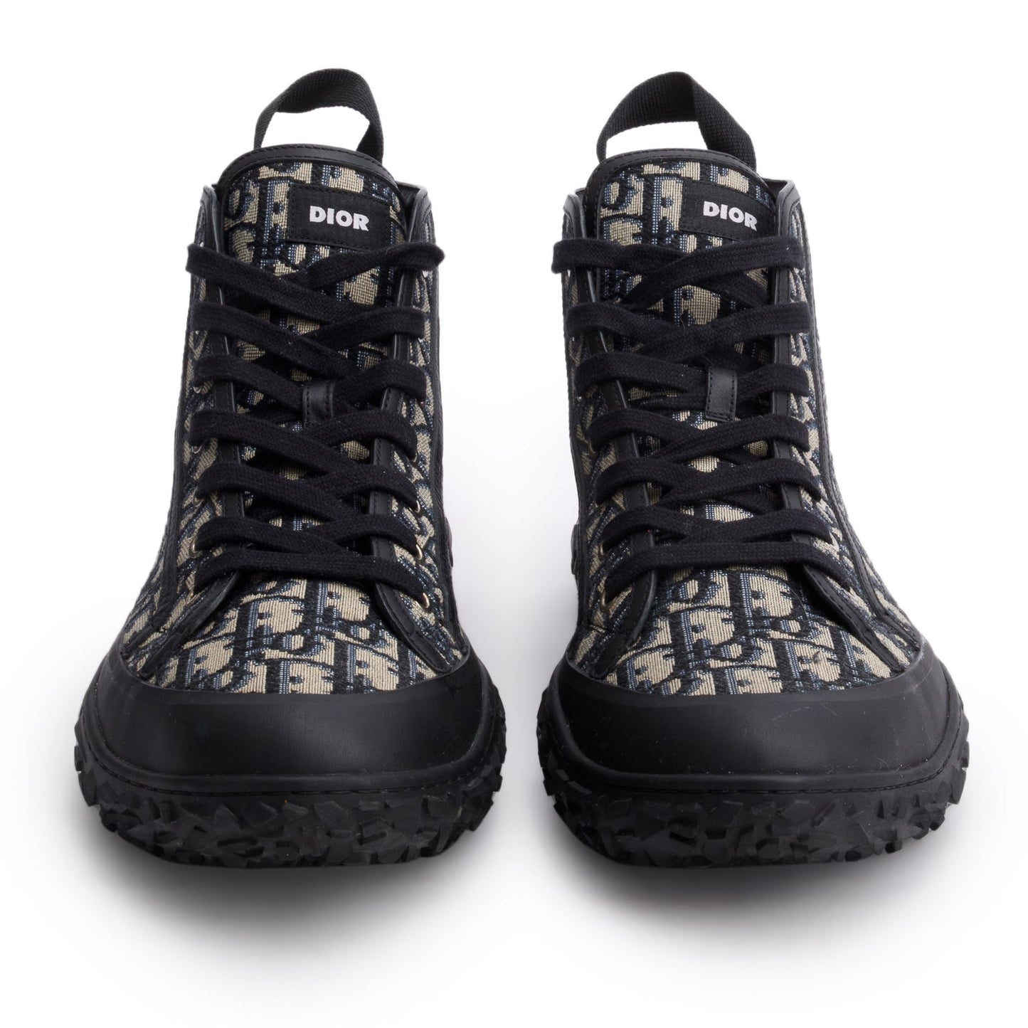 Christian Dior Navy Jacquard Rubber Oblique B28 High Top Sneakers, Men's Size 46