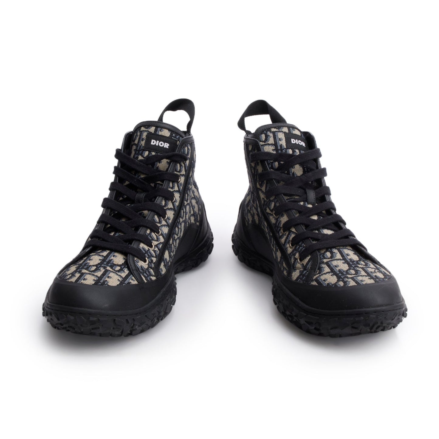 Christian Dior Navy Jacquard Rubber Oblique B28 High Top Sneakers, Men's Size 46