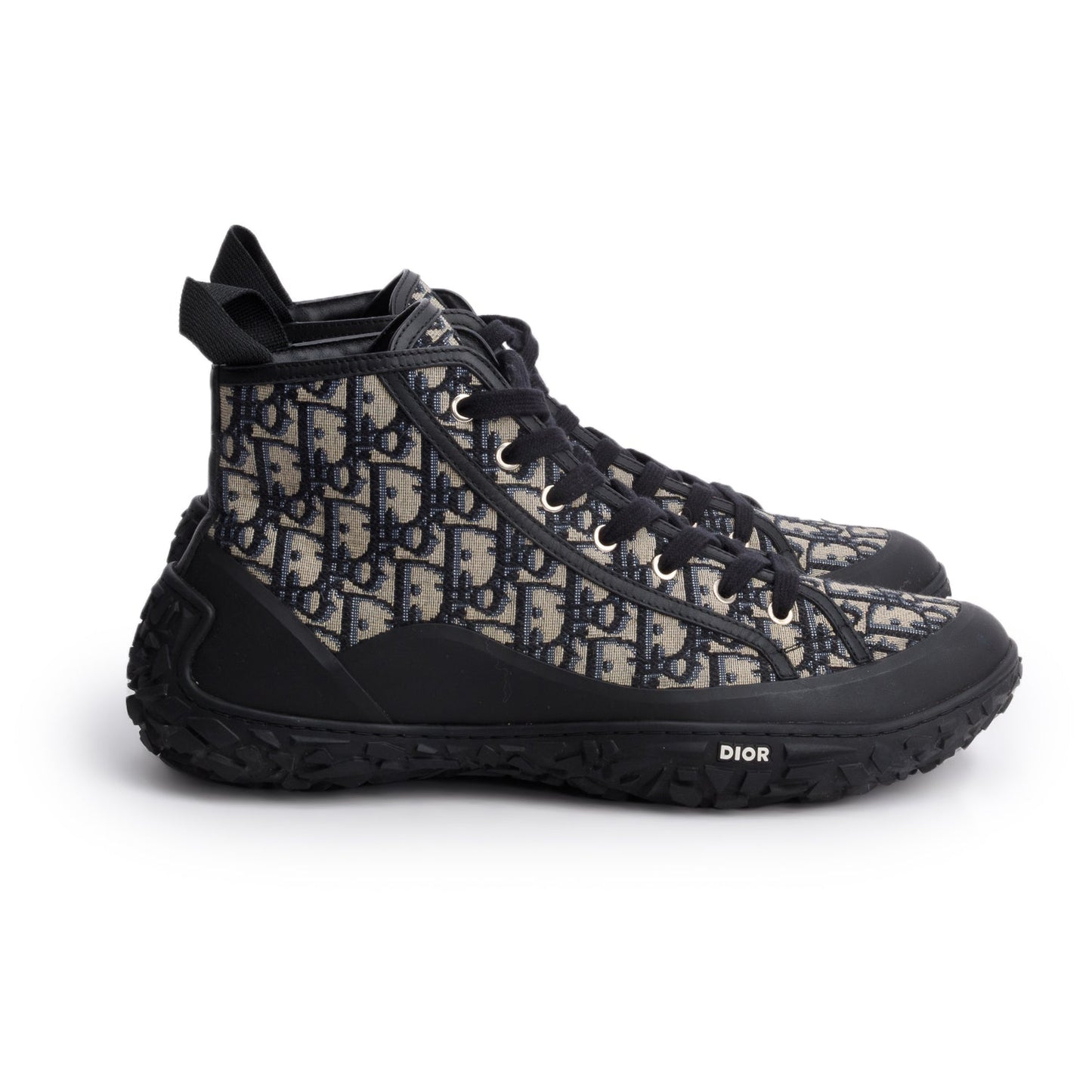 Christian Dior Navy Jacquard Rubber Oblique B28 High Top Sneakers, Men's Size 46