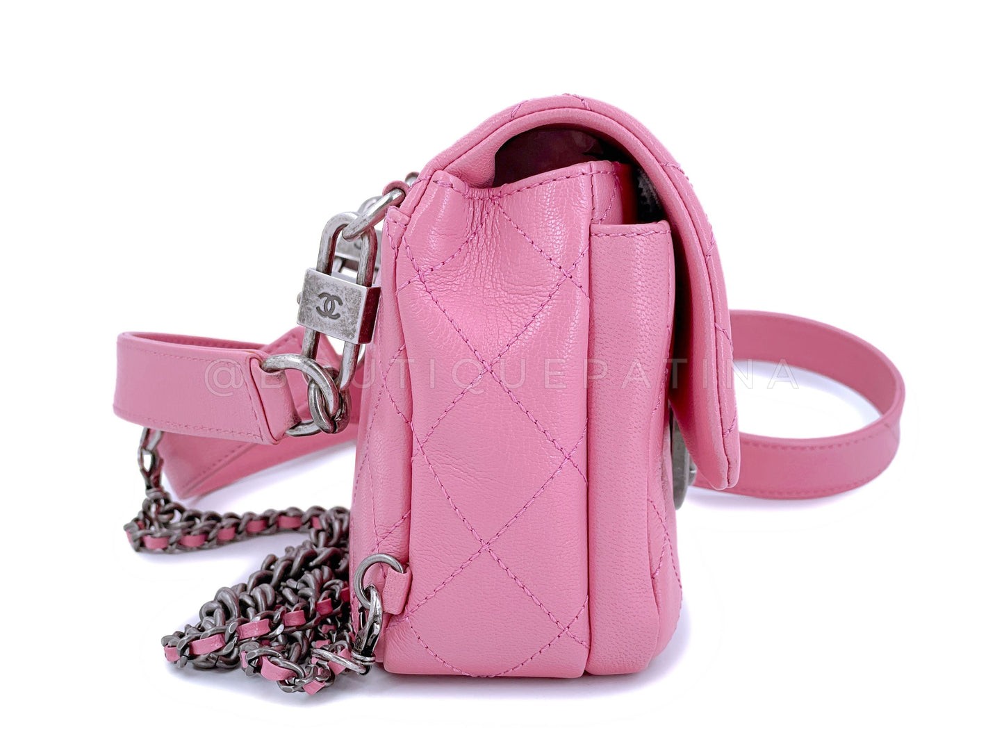 Chanel 2015 Pink Goatskin Double Carry Multichain Quilted Medium Flap Bag RHW