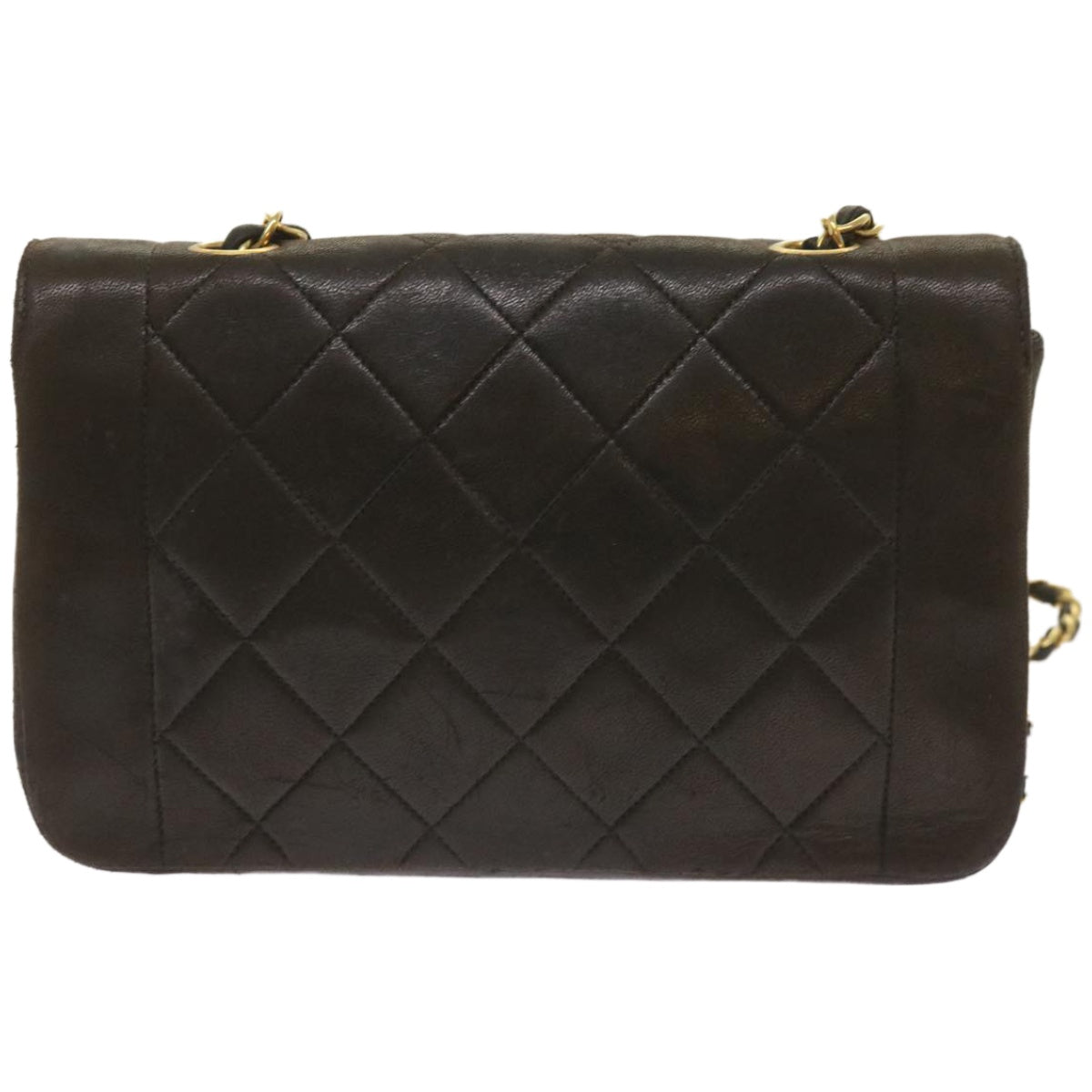 CHANEL Diana Matelasse Chain Shoulder Bag Leather Black CC Auth 66875