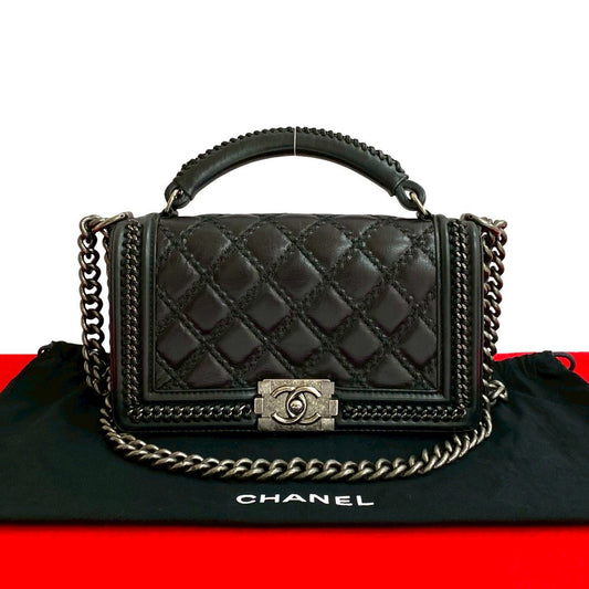 CHANEL Shoulder Bag leather black Boy chanel