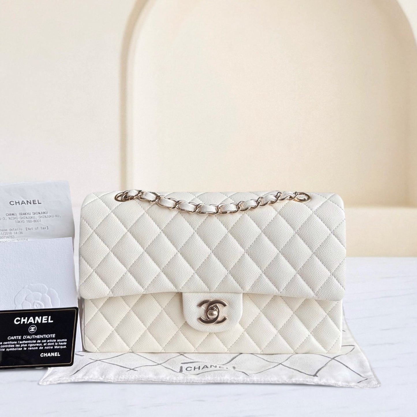 Chanel Classic Flap Medium - Caviar 25CM Quilted Grained Calfskin White Gold Hardware Series 26