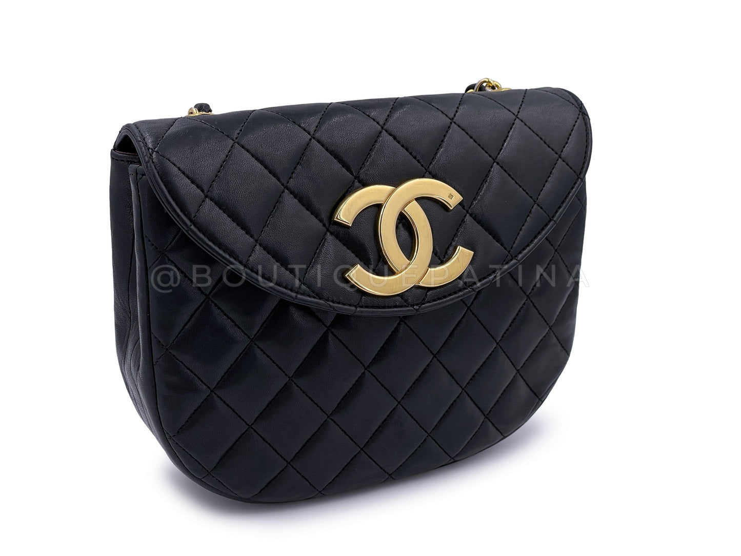 Chanel 1989   Round Half Moon Flap Bag 24k GHW Black