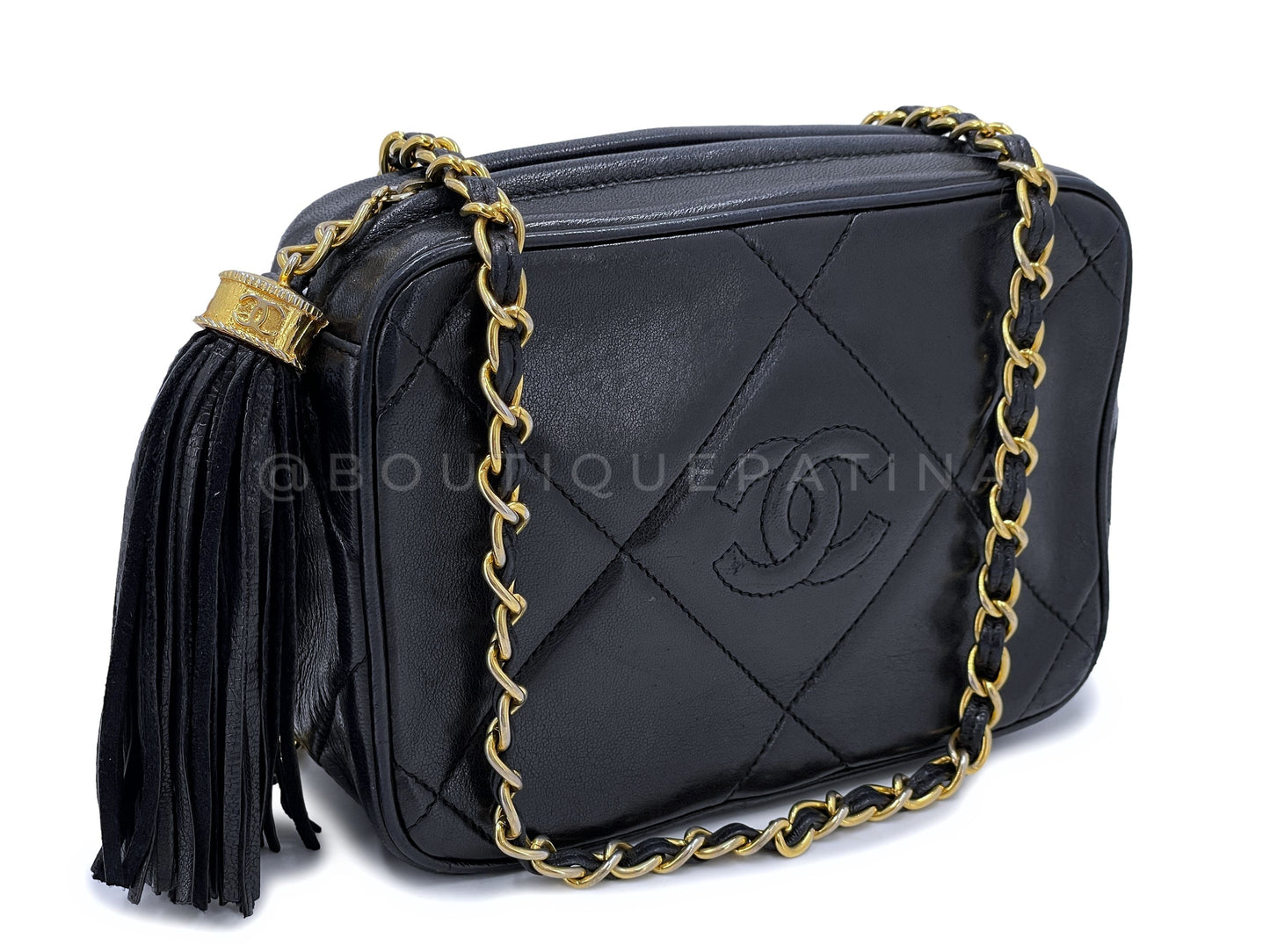 Chanel 1987   Black Mini Camera Case Bag 24k GHW Lambskin