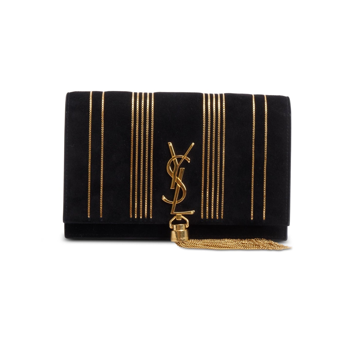 Saint Laurent Black Suede Kate Tassel Wallet on Chain