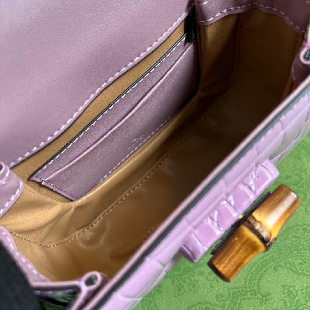 gg Bamboo 1947 Crocodile Mini Top Handle Bag Pink For Women, Women’s Bags 6.7in/17cm gg