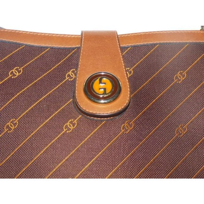 Gucci   Shades Of Brown With Diagonal Rust Logo Print Leather Satchel