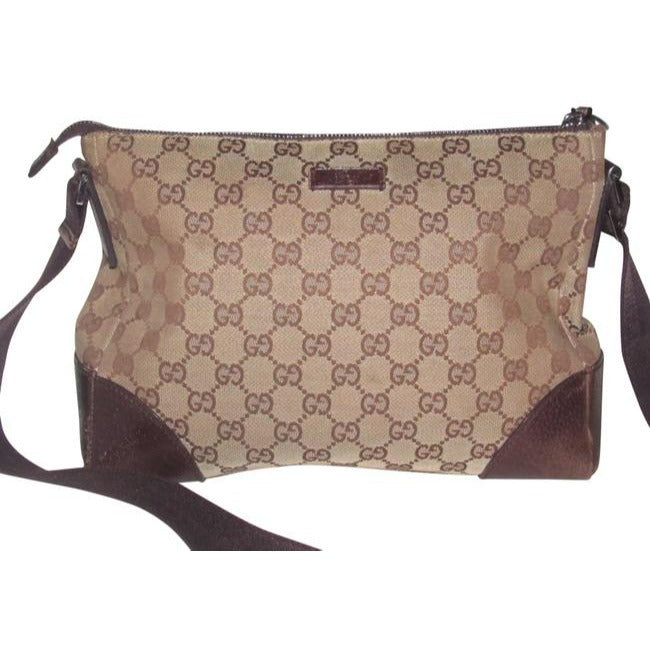 Gucci   Shades Of Brown Large G Logo Leather Canvas Messenger Bag