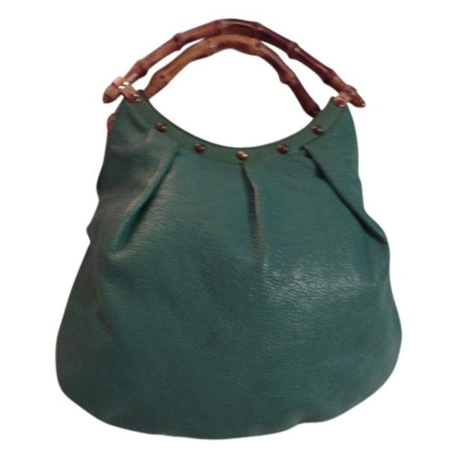 Gucci   Teal Green Leather With Bamboo Handles Tote