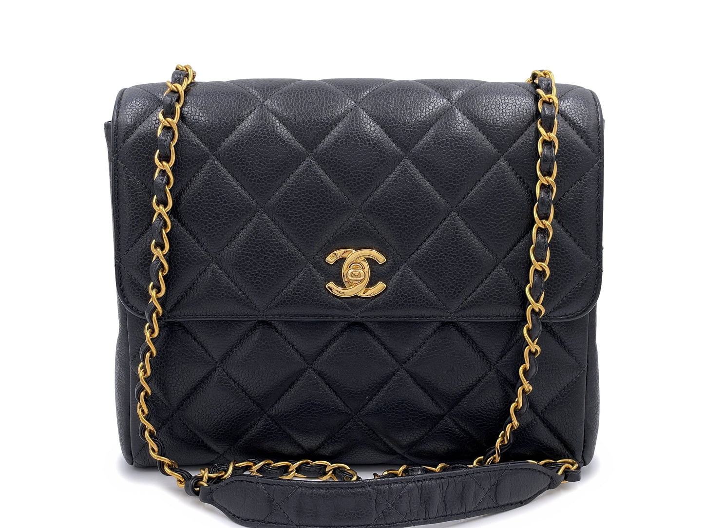 Chanel 1996   Black Caviar Square Crossbody Flap Bag 24k GHW