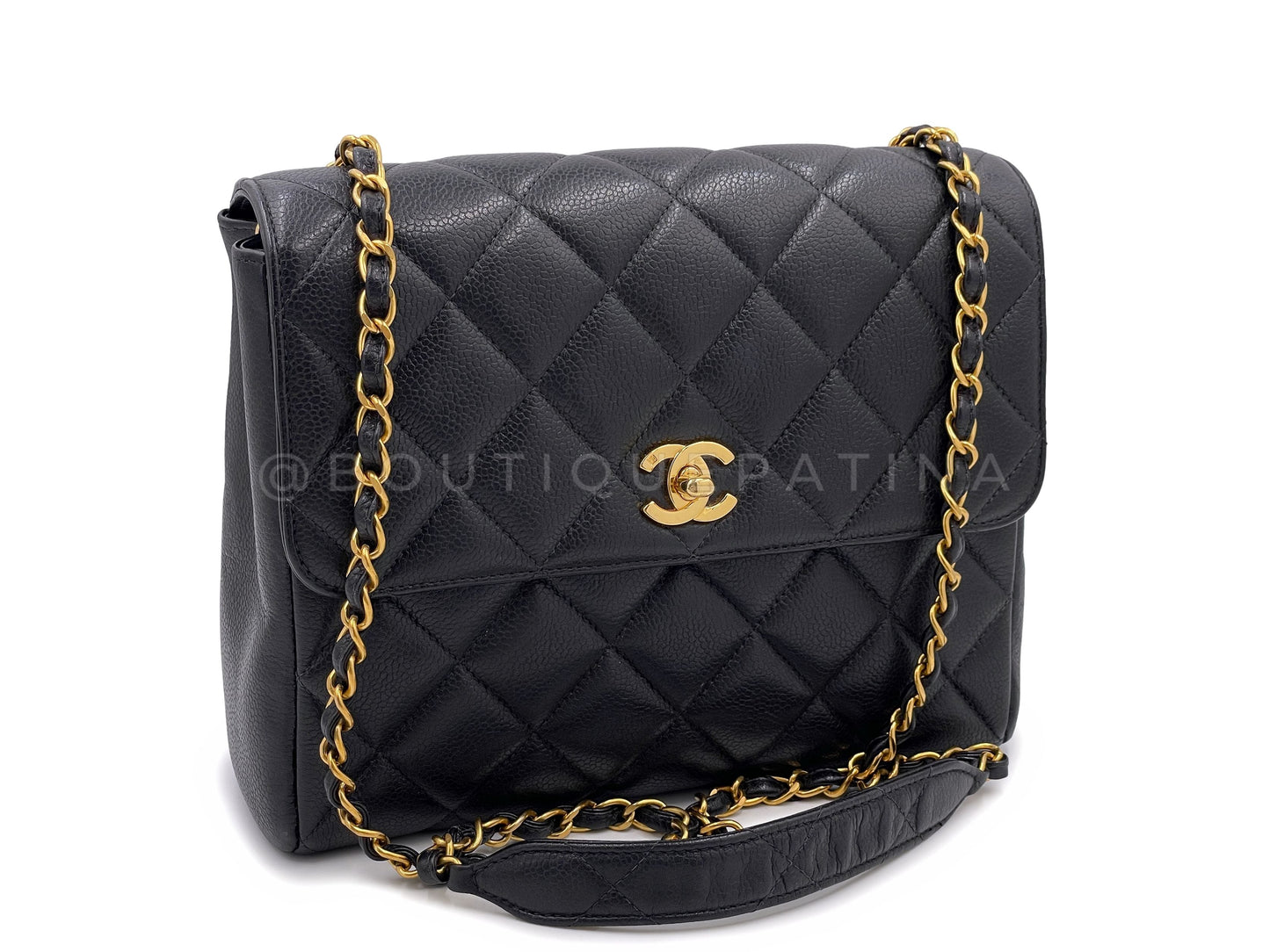 Chanel 1996   Black Caviar Square Crossbody Flap Bag 24k GHW