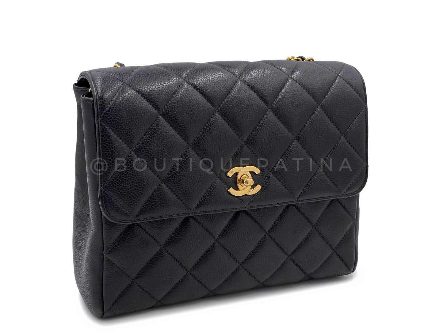 Chanel 1996   Black Caviar Square Crossbody Flap Bag 24k GHW
