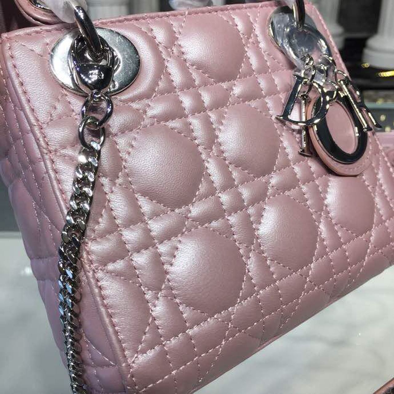 Top Quality Mini Lady Cannage Quilted Bag with Chain SiTop Qualityer Hardware Pink For Women 6.5in/17cm CD