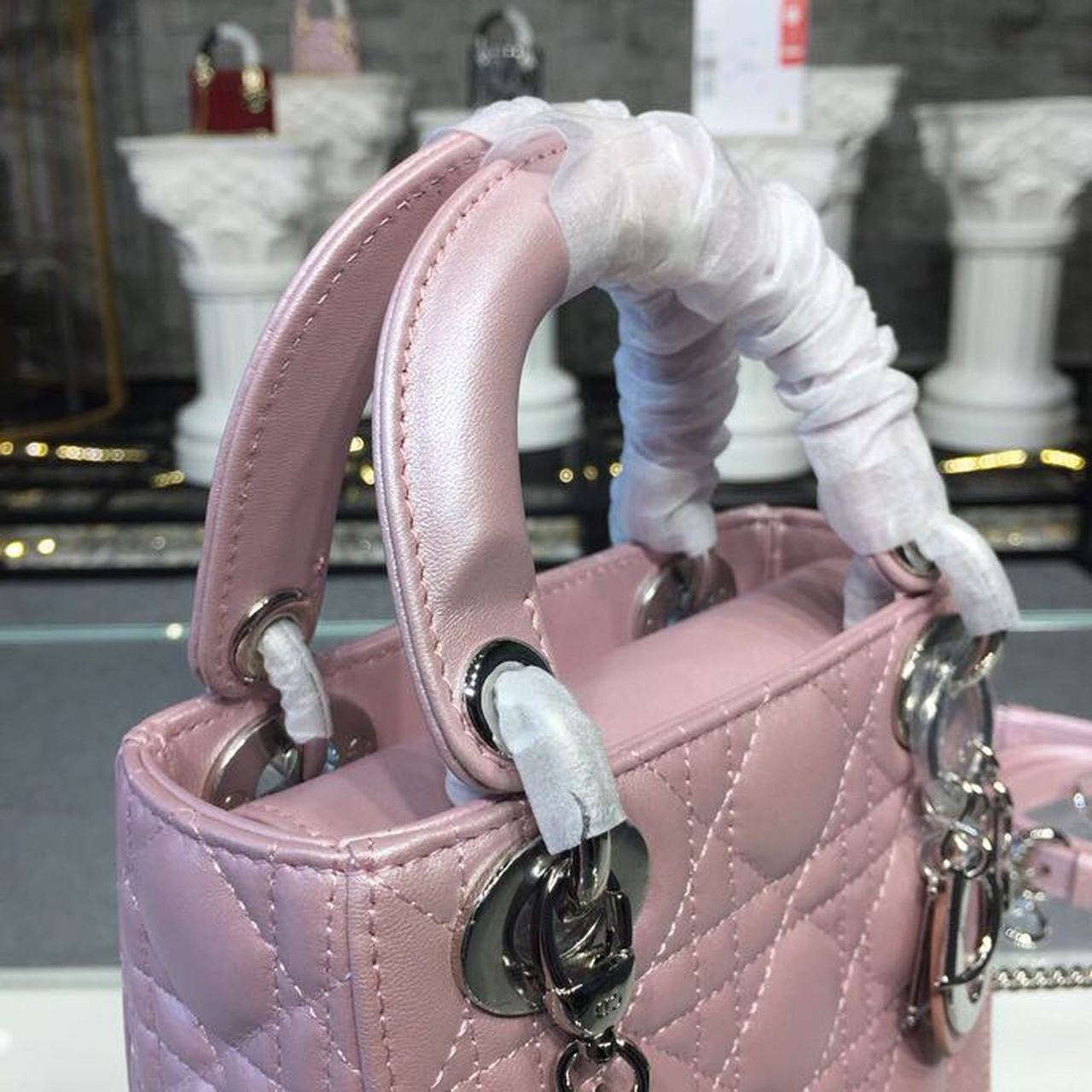 Top Quality Mini Lady Cannage Quilted Bag with Chain SiTop Qualityer Hardware Pink For Women 6.5in/17cm CD
