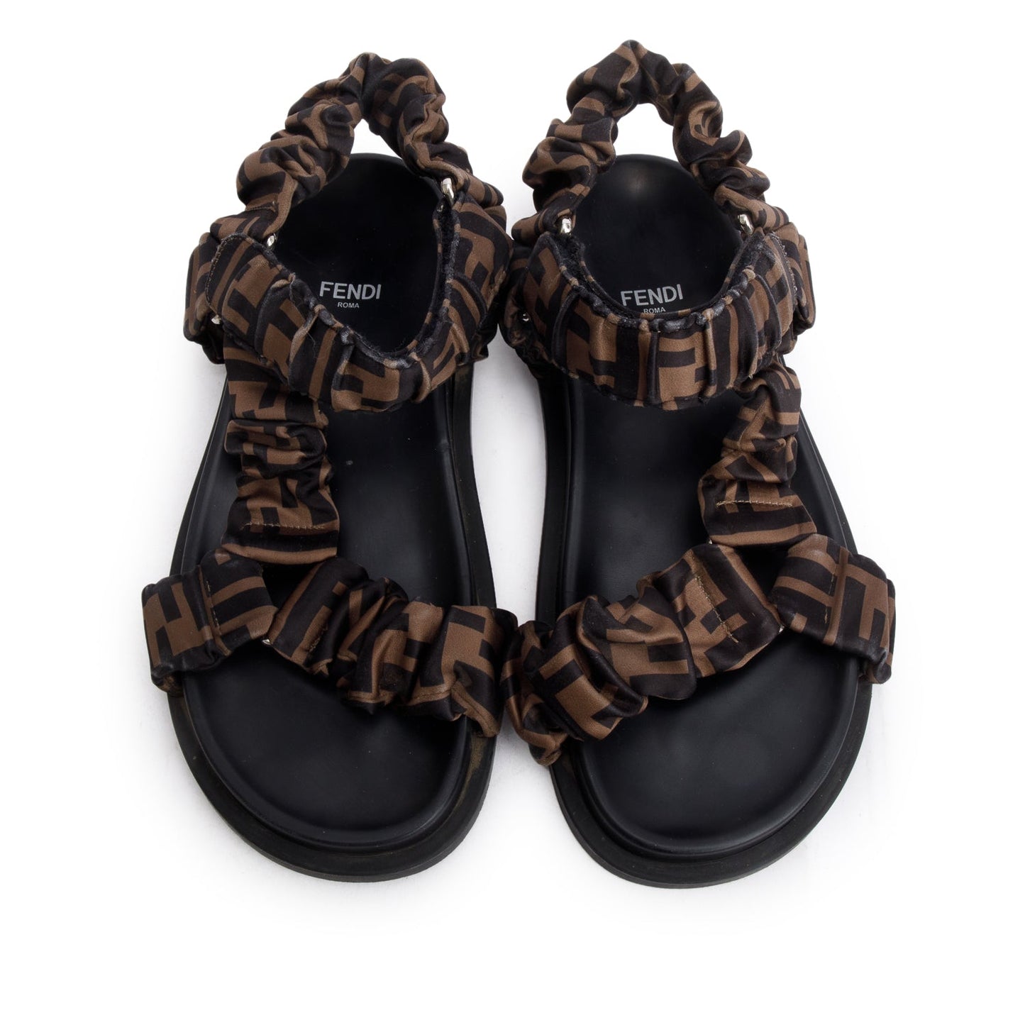 Fendi Brown Zucca Fendi Feel Satin Sandals, Size 37