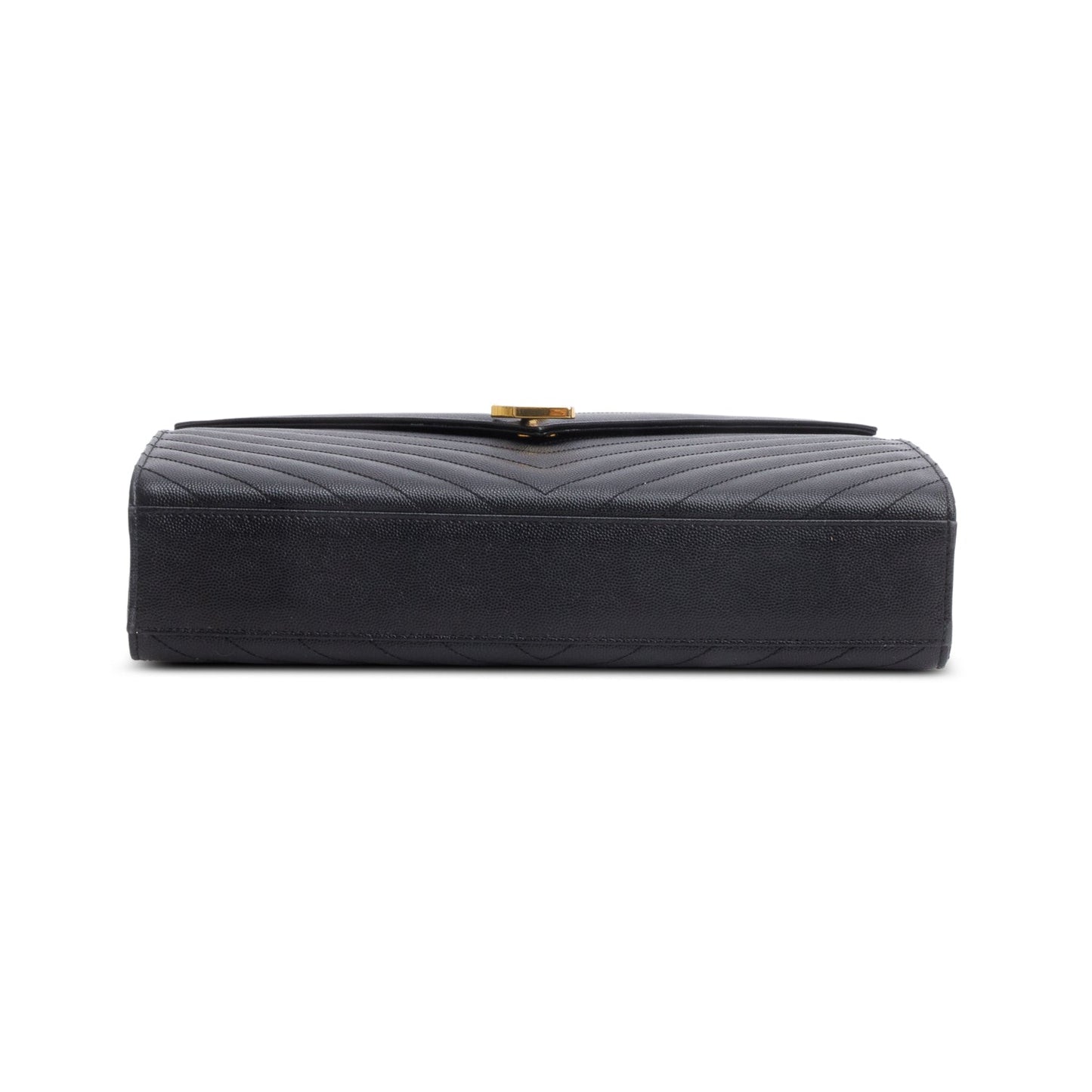 Saint Laurent Black Chevron Grain De Poudre Leather Large Envelope Chain Bag