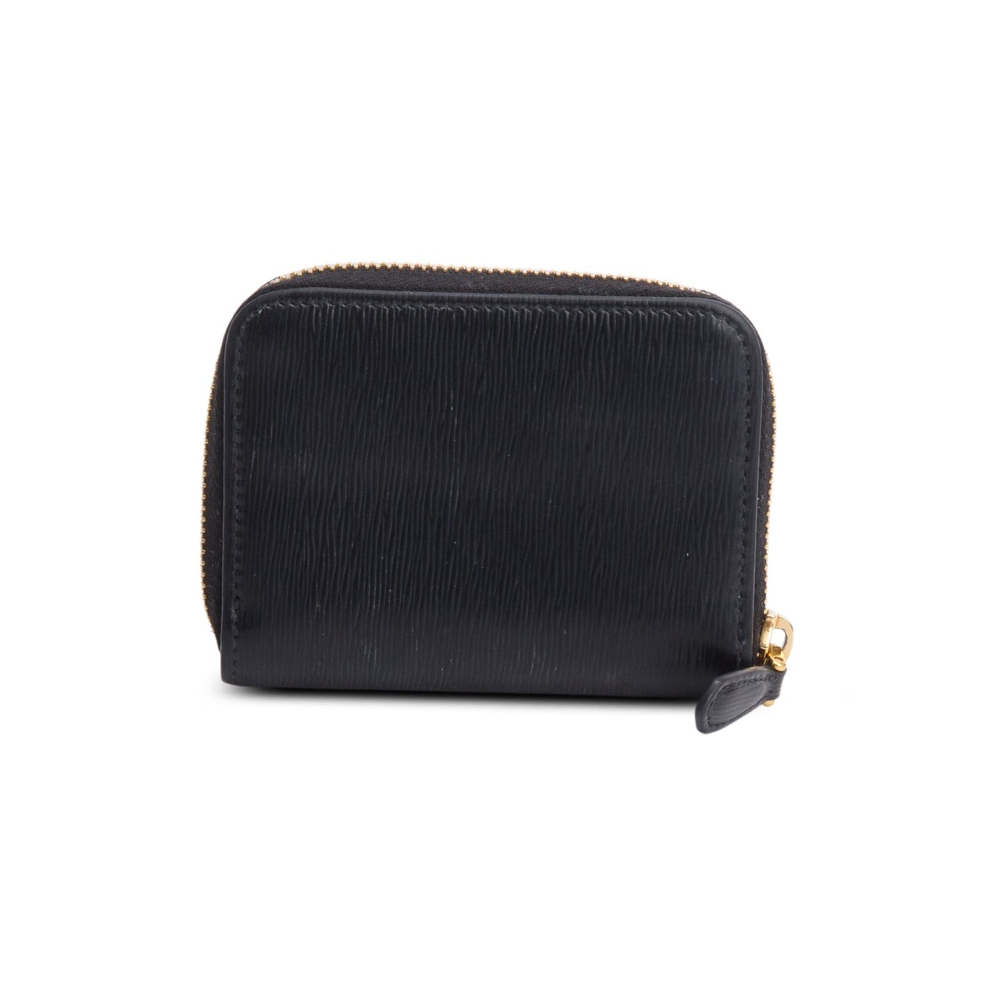 Prada Black Saffiano Leather Zip Around Compact Wallet