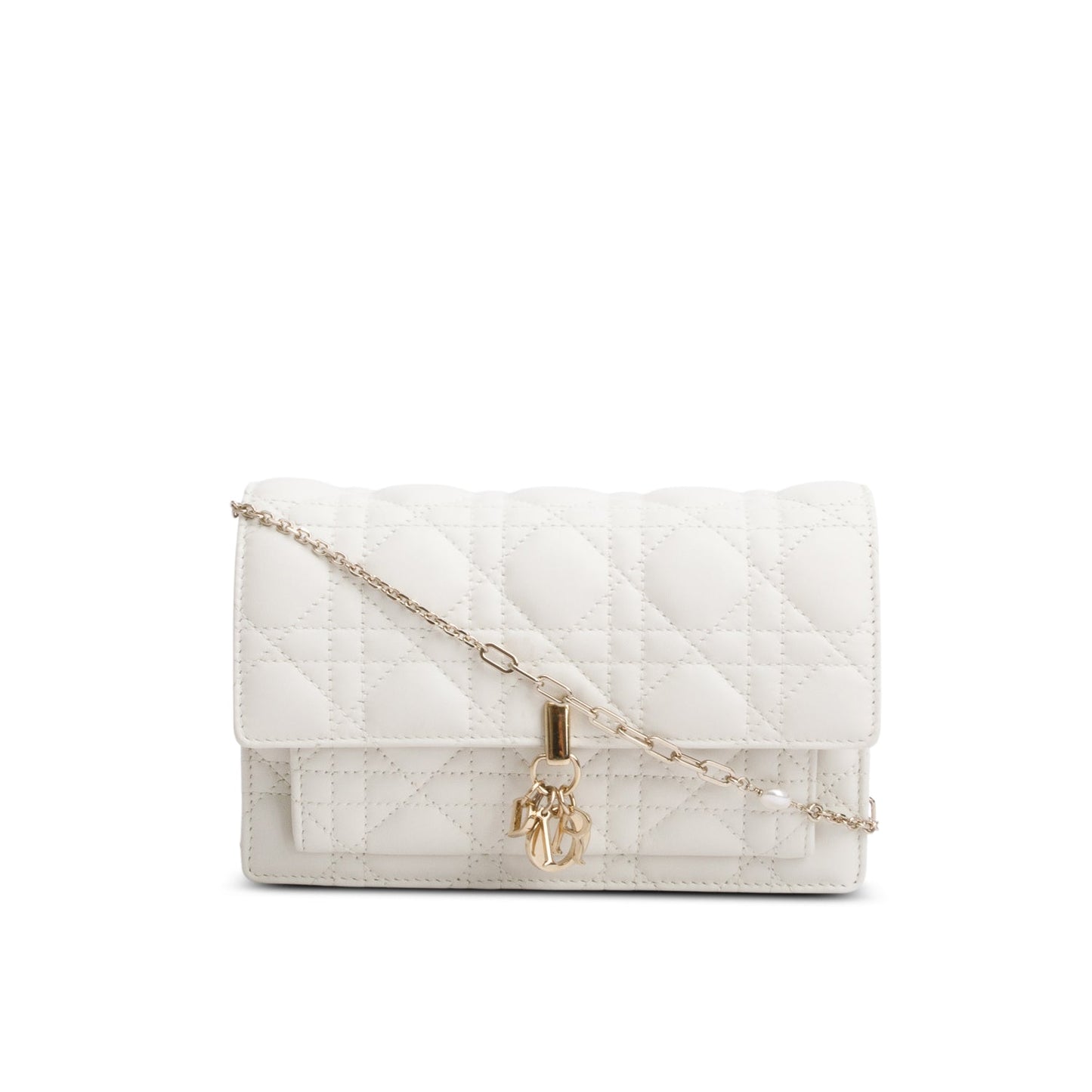 Christian Dior 2022 White Lambskin Cannage My Dior Daily Chain Pouch