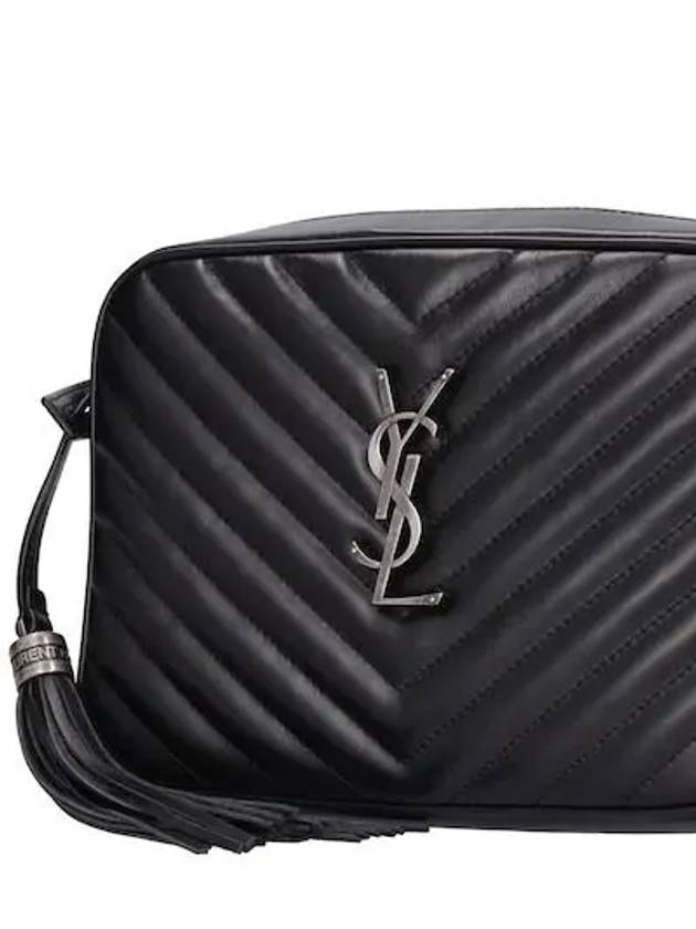 Luxury Saint Laurent Trending 2025 Silver Qualted Leather Lou Camera Shoulder Bag Black
