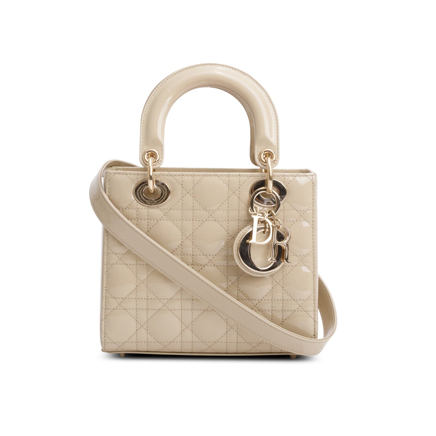 Christian Dior 2022 Beige Patent Cannage Leather Small Lady Dior