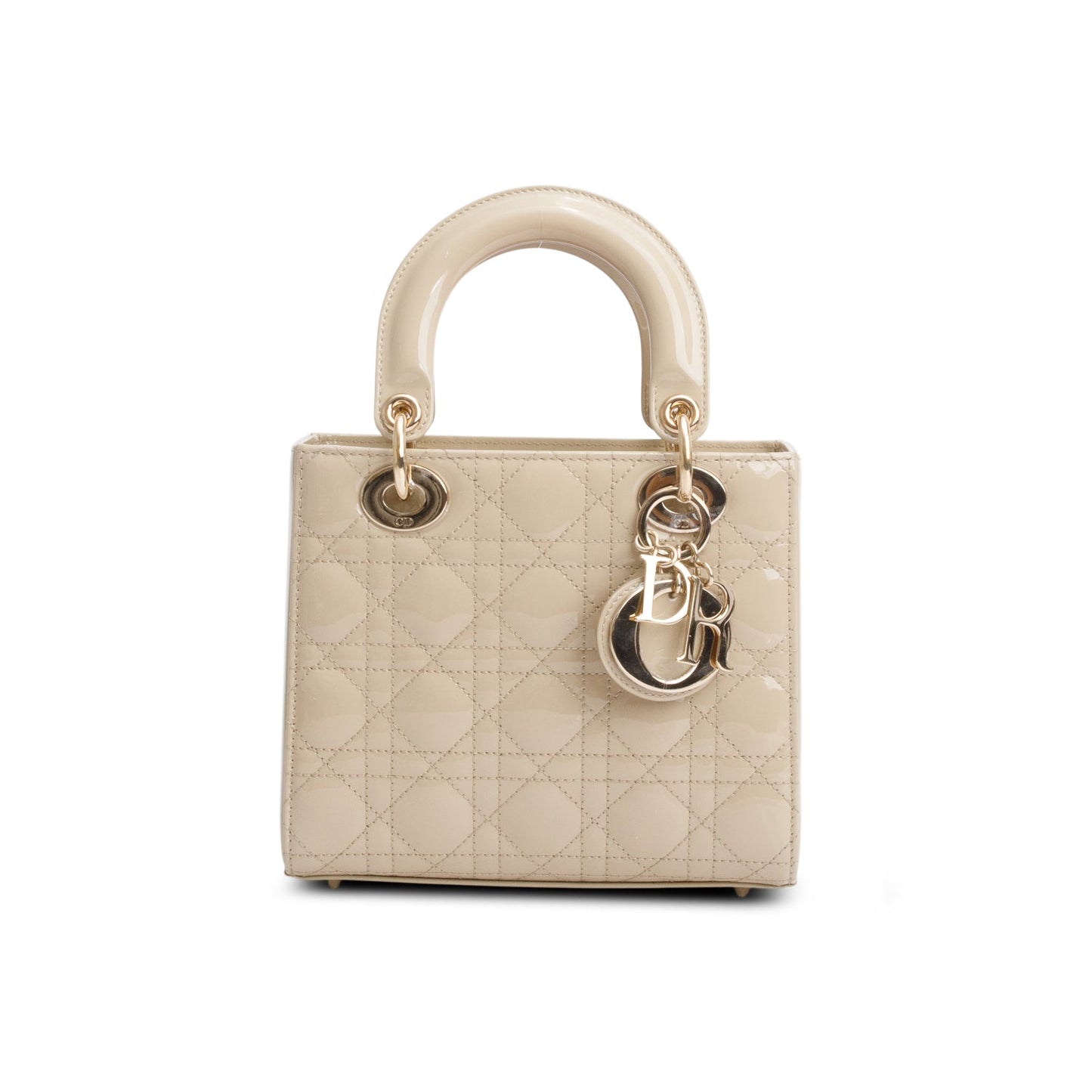 Christian Dior 2022 Beige Patent Cannage Leather Small Lady Dior