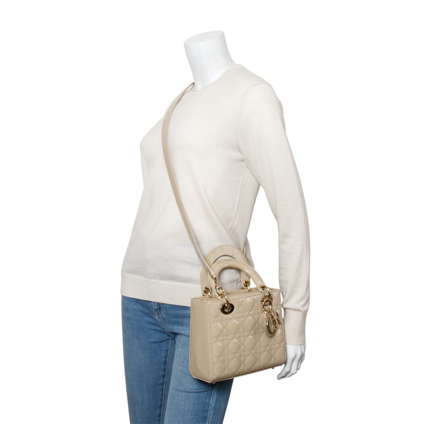 Christian Dior 2022 Beige Patent Cannage Leather Small Lady Dior