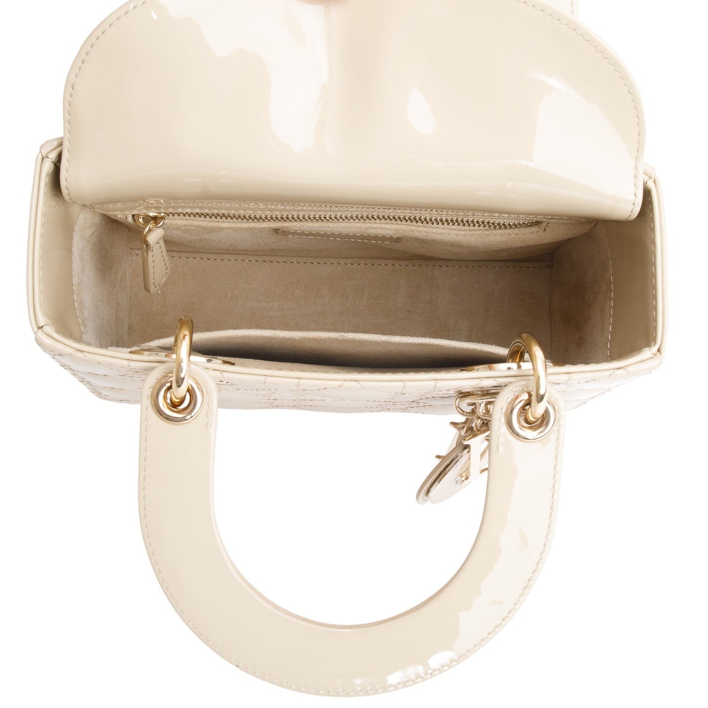 Christian Dior 2022 Beige Patent Cannage Leather Small Lady Dior
