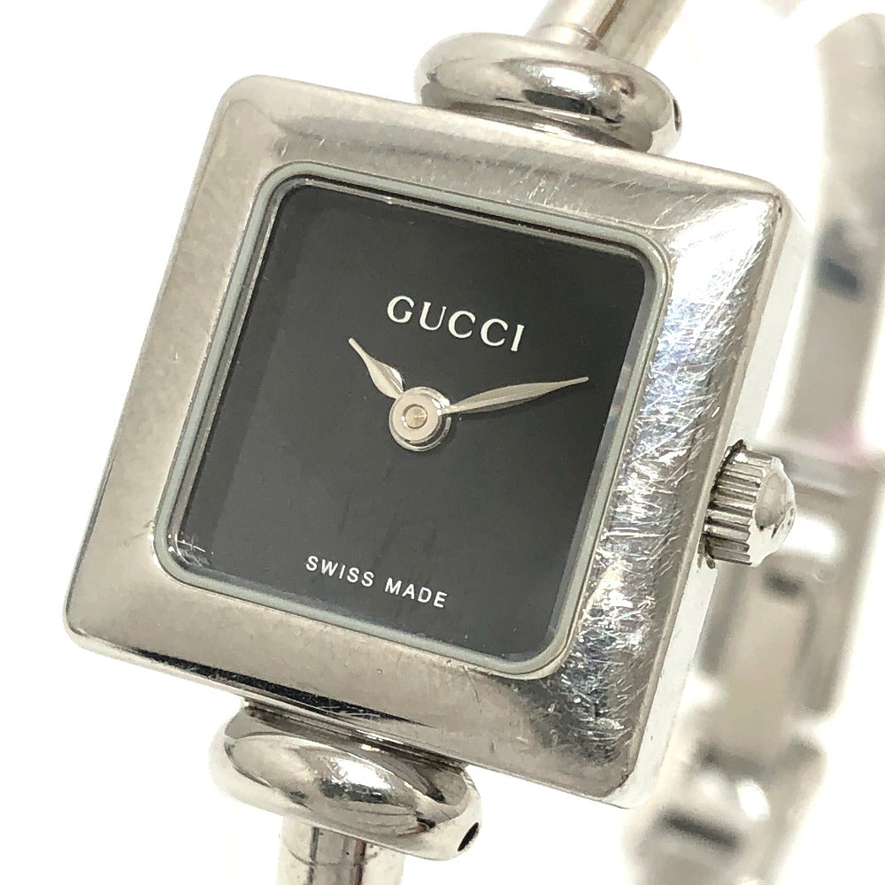 GUCCI Watches Quartz Stainless Steel Silver 1900L Bungle Square black dial Women  d