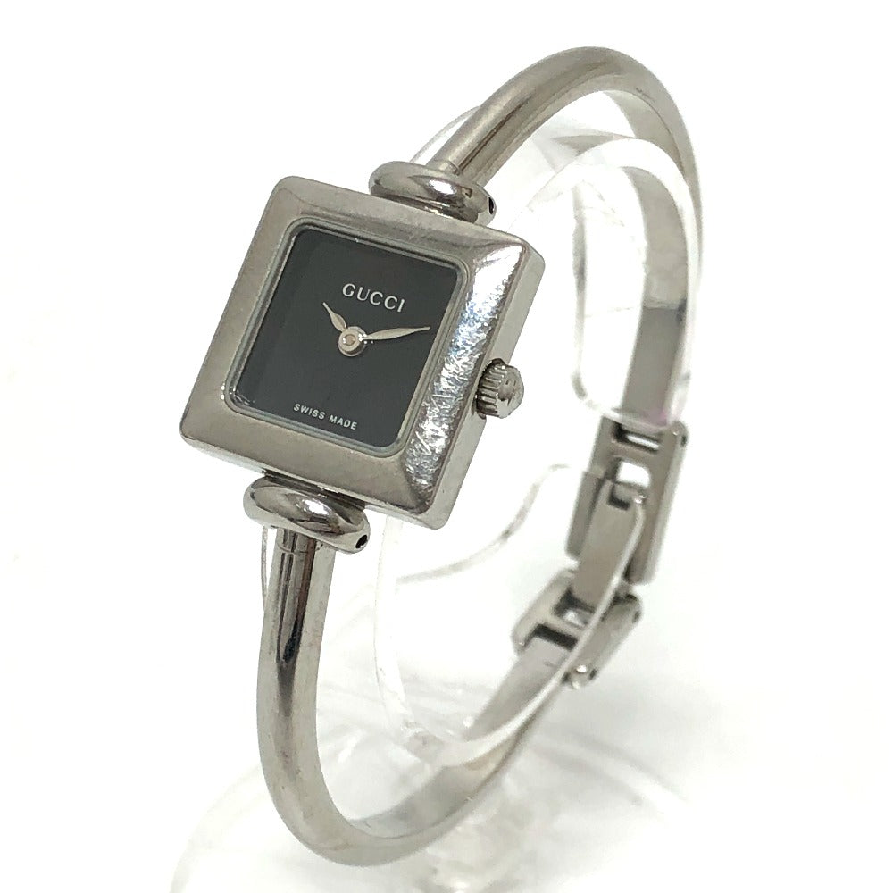 GUCCI Watches Quartz Stainless Steel Silver 1900L Bungle Square black dial Women  d