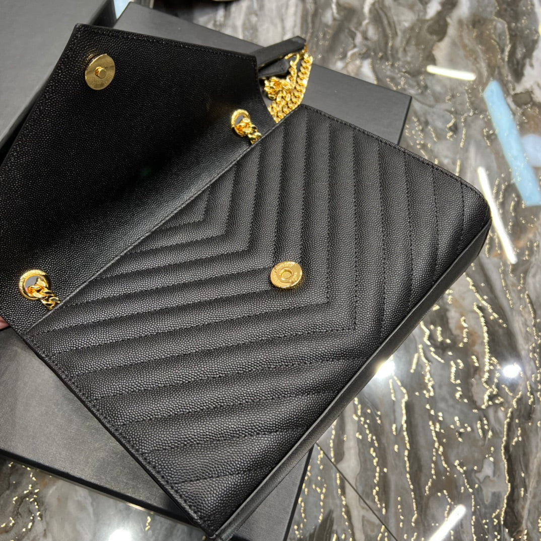 Top Quality College MeTop Qualityum Chain Bag Black Gold Toned Hardware For Women 9.4in/24cm YSL 600279BRM071000
