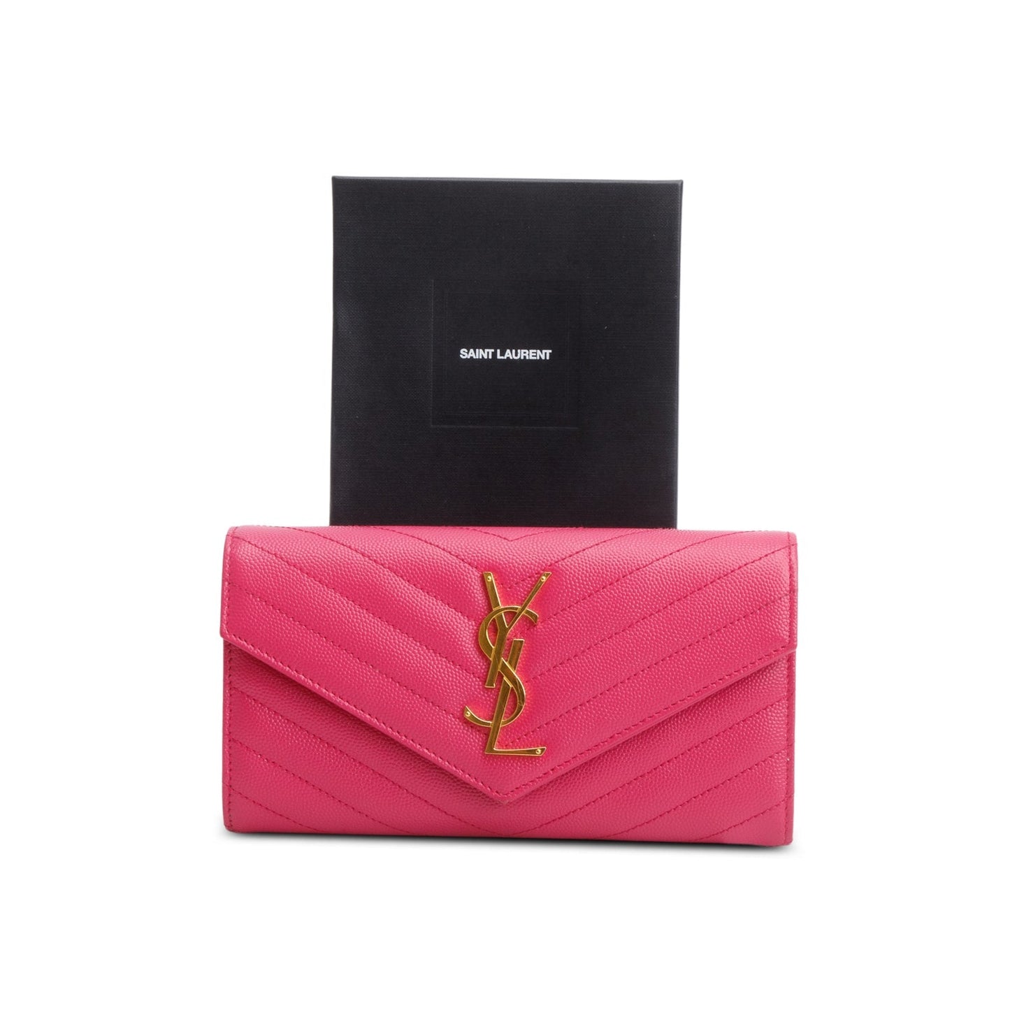 Saint Laurent 2021 Pink Grain de Poudre Cassandre Matelasse Large Flap Wallet