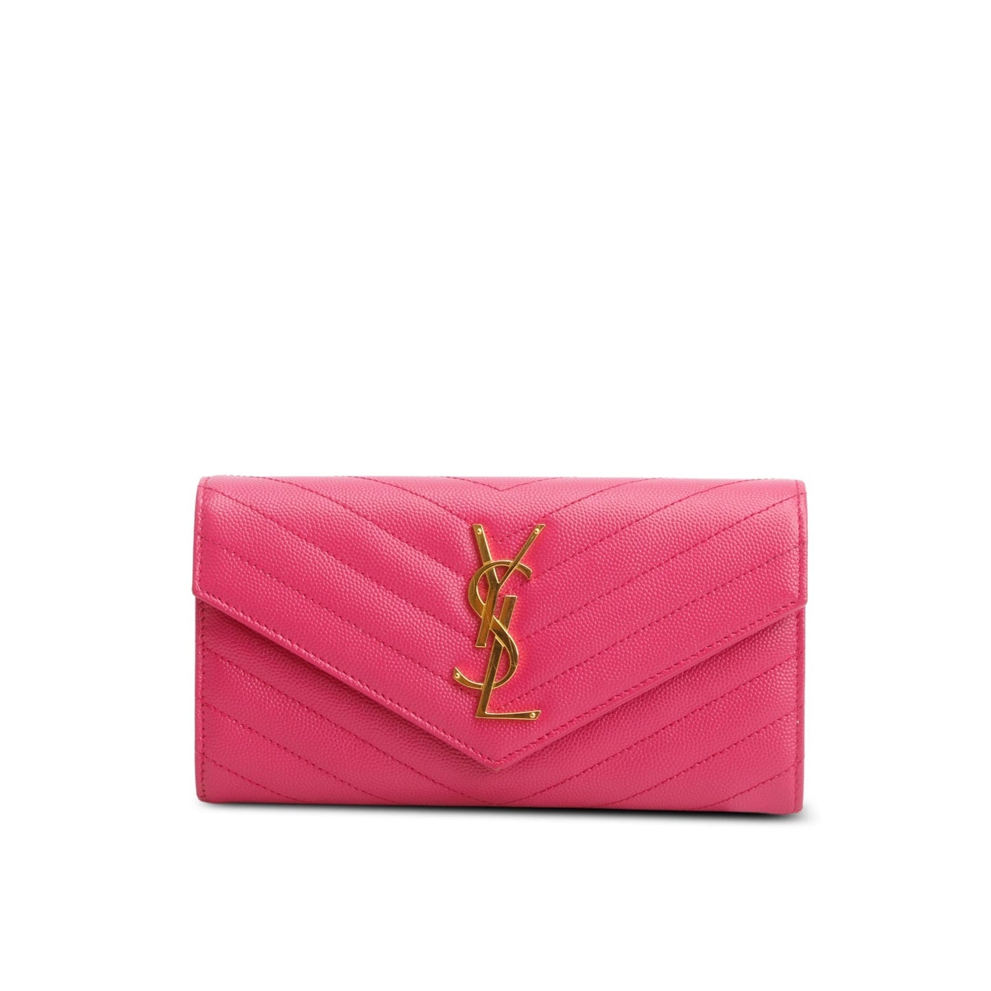 Saint Laurent 2021 Pink Grain de Poudre Cassandre Matelasse Large Flap Wallet