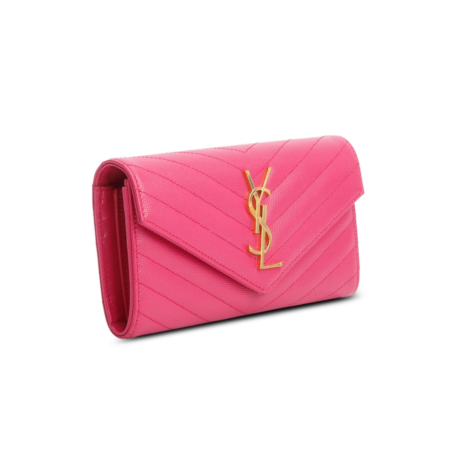 Saint Laurent 2021 Pink Grain de Poudre Cassandre Matelasse Large Flap Wallet