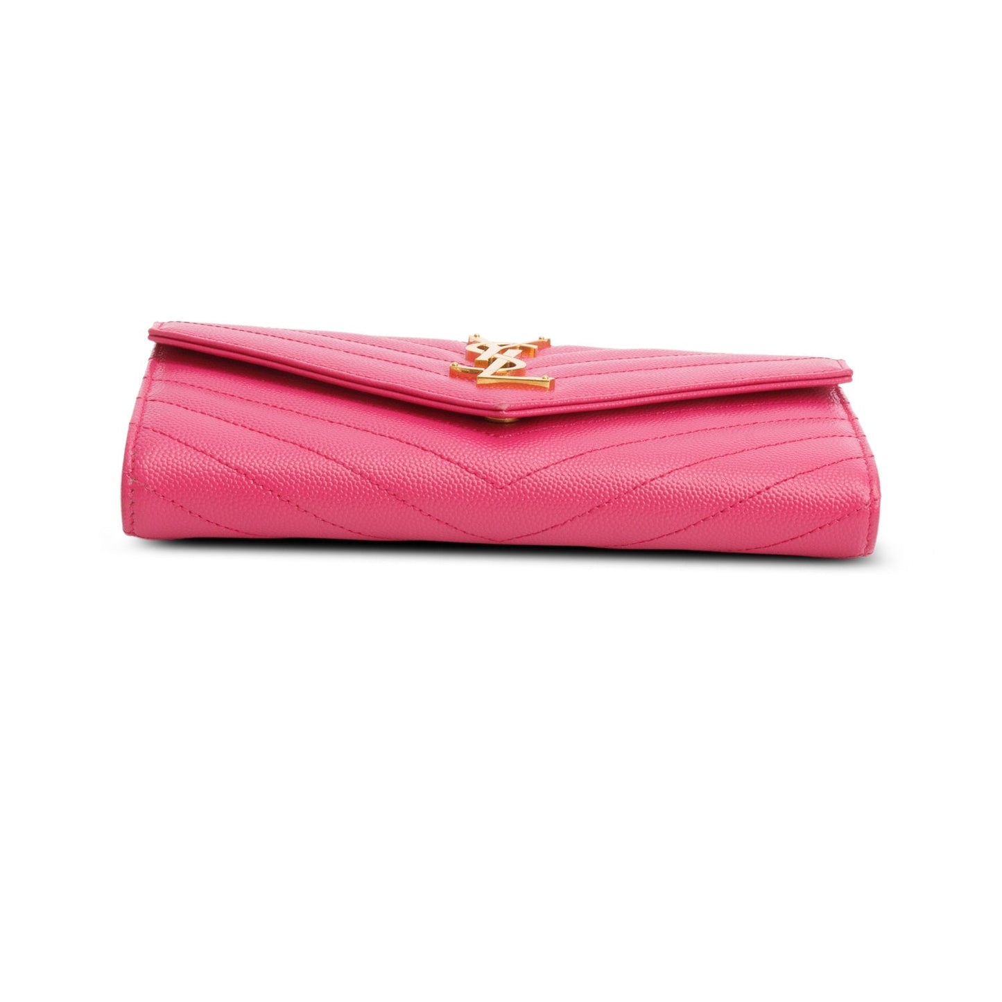 Saint Laurent 2021 Pink Grain de Poudre Cassandre Matelasse Large Flap Wallet