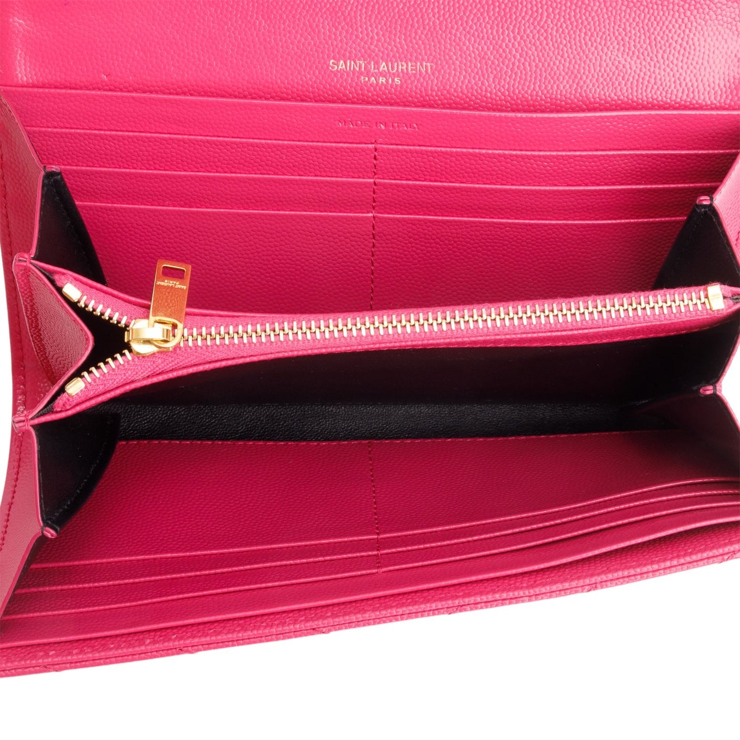 Saint Laurent 2021 Pink Grain de Poudre Cassandre Matelasse Large Flap Wallet