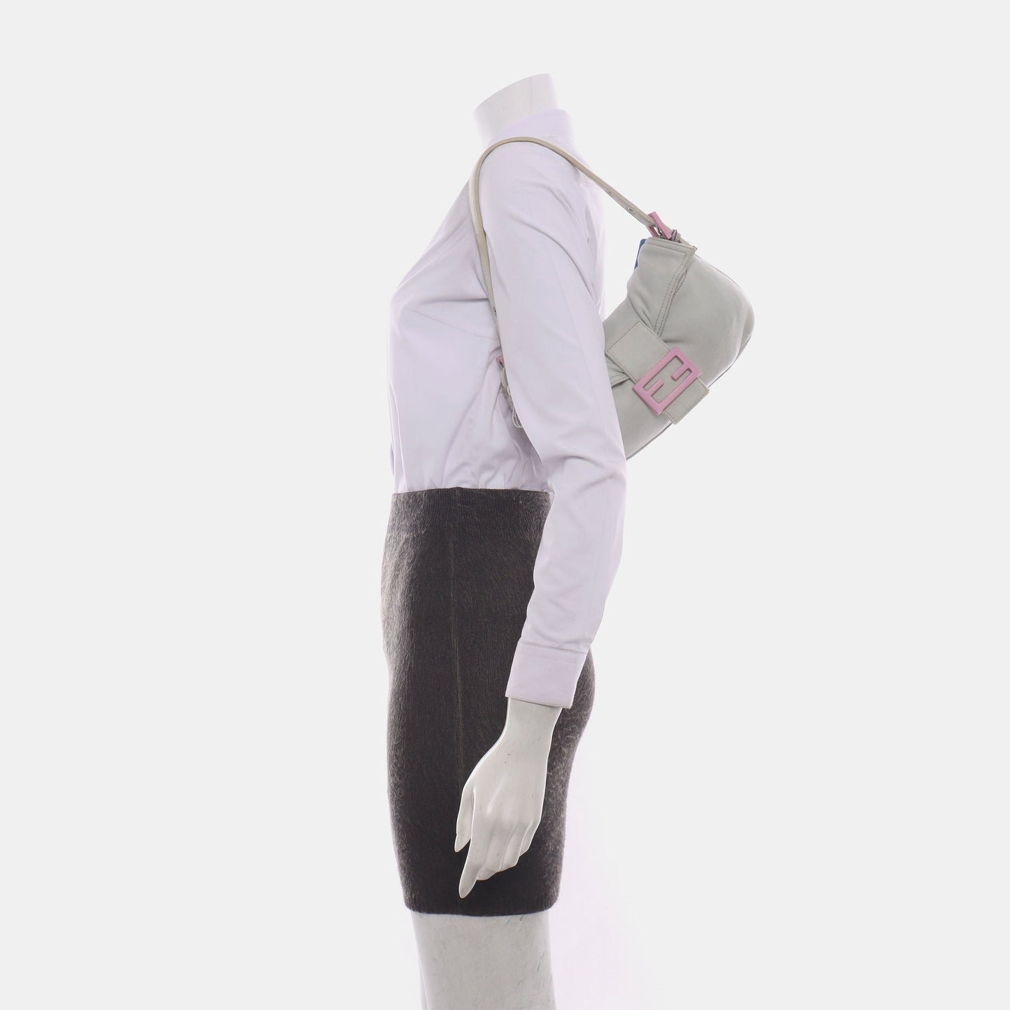 FENDI Baguette   Pale Grey Cloth Pink Buckle