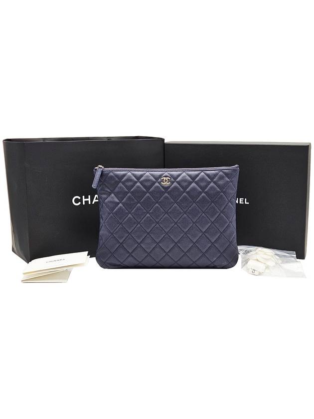 Chanel A82545 Navy Caviar Gold Classic New Medium Clutch Chanel