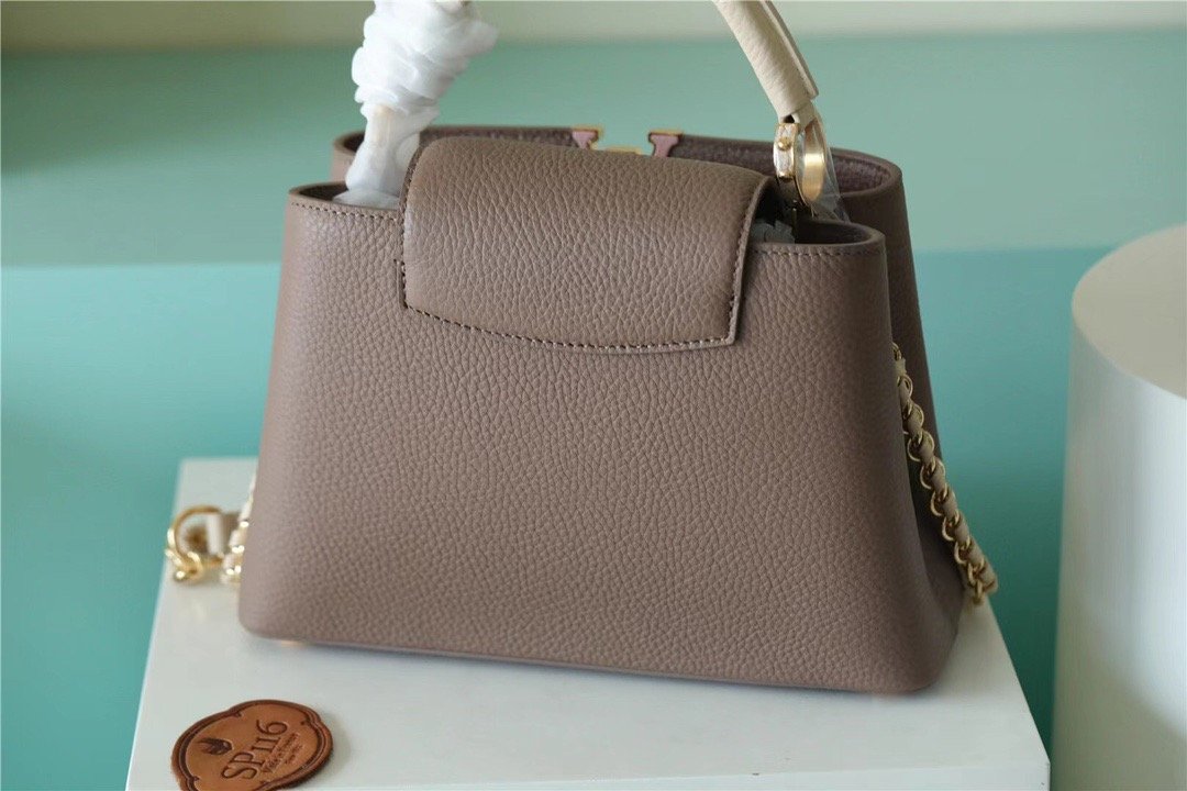 Top Quality Capucines BB Taurillon Smokey Brown Green/ Creme/ Pink For Women, Womens Bags, Shoulder And Crossbody Bags 10.6in/27cm Top Quality