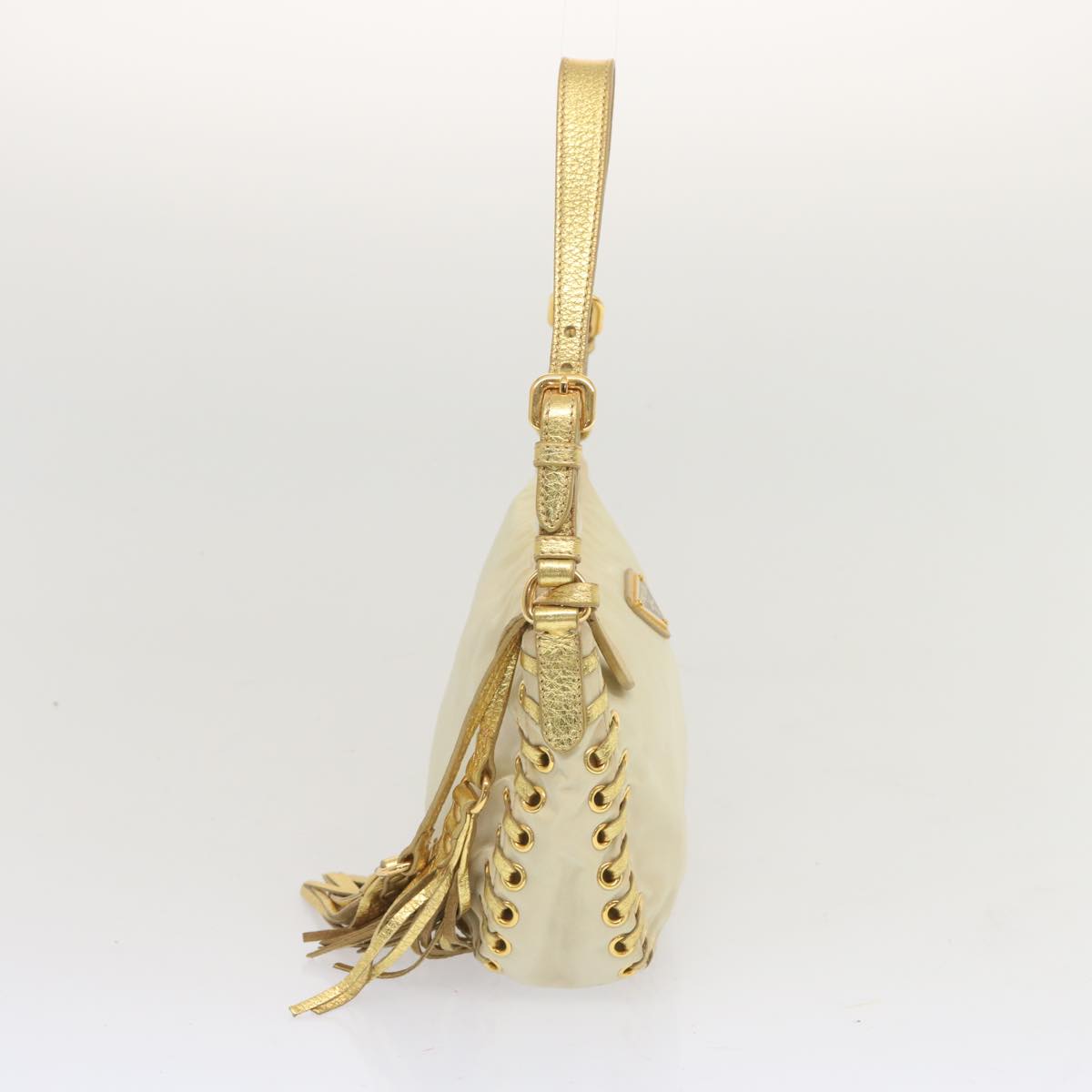 PRADA Accessory Pouch Nylon Cream Auth 67745