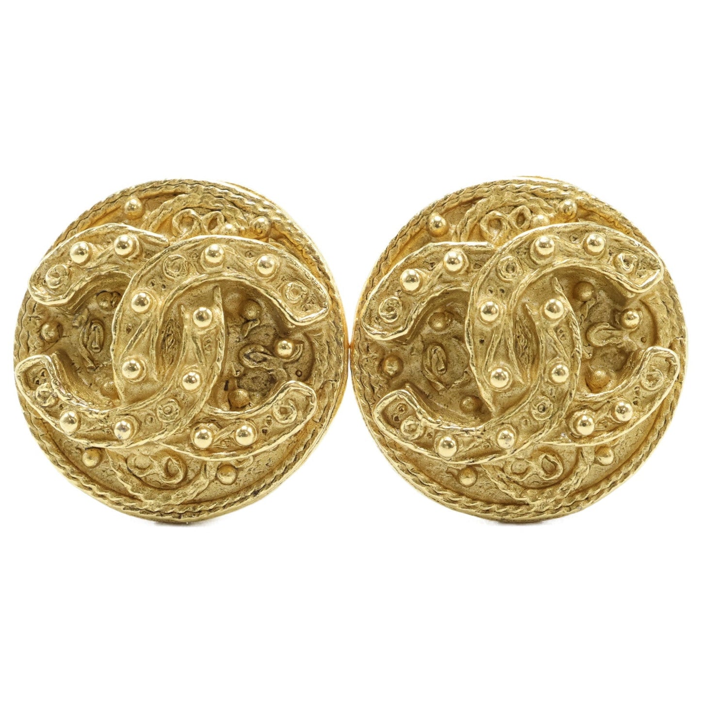 Chanel Coco Mark Leaf Round Earrings