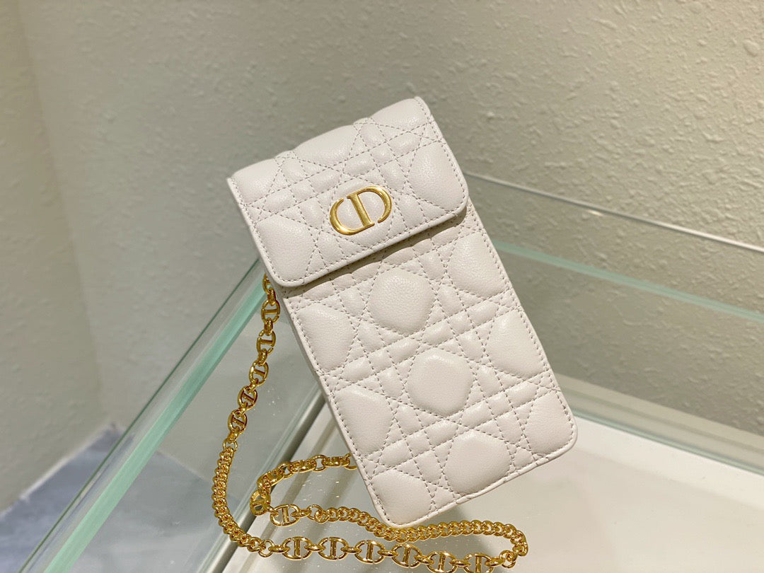 Top Quality Caro Phone Holder With Chain White, For Women, Womens Handbags 7.5in/18.5cm CD
