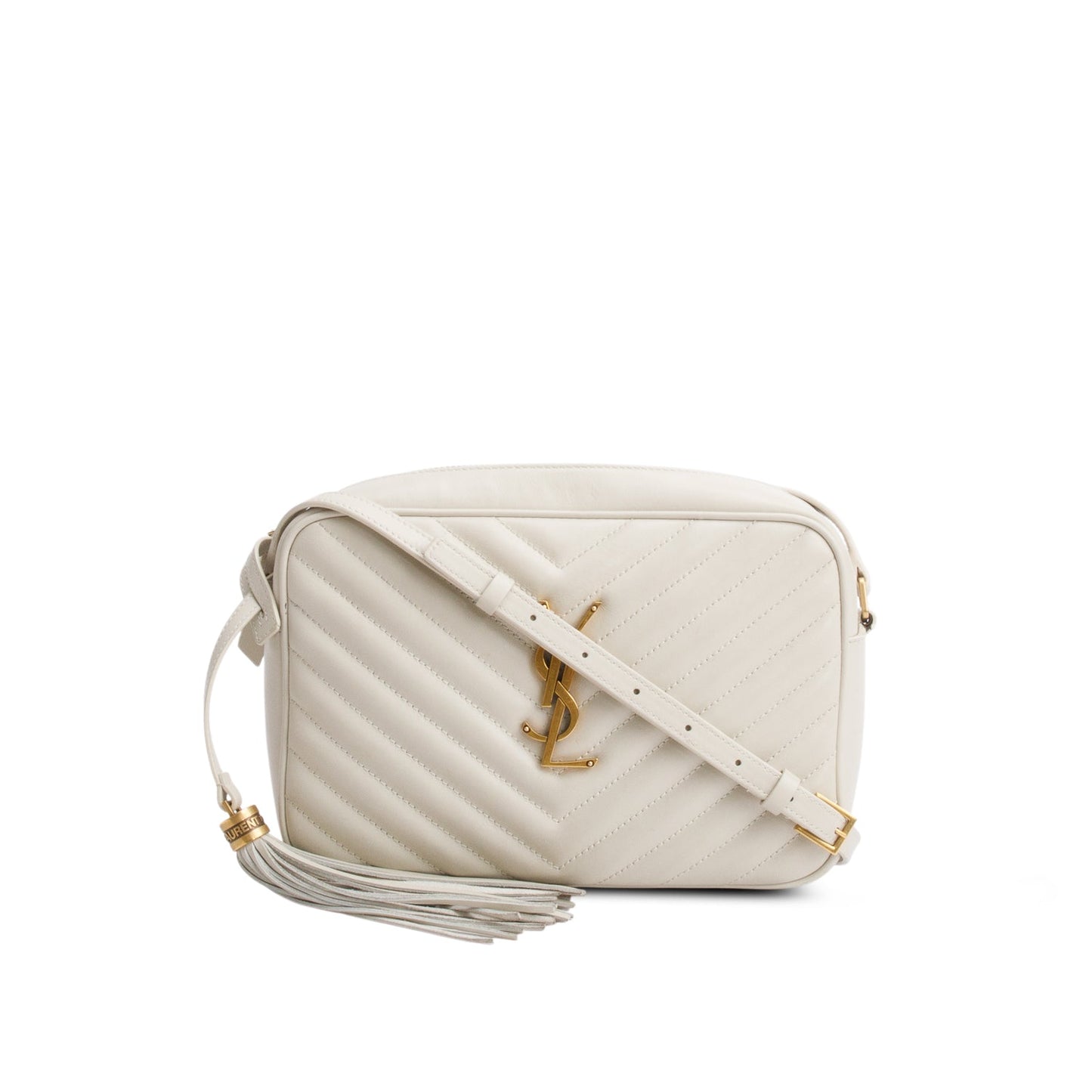 Saint Laurent 2023 Cream Quilted Leather Lou Camera Bag