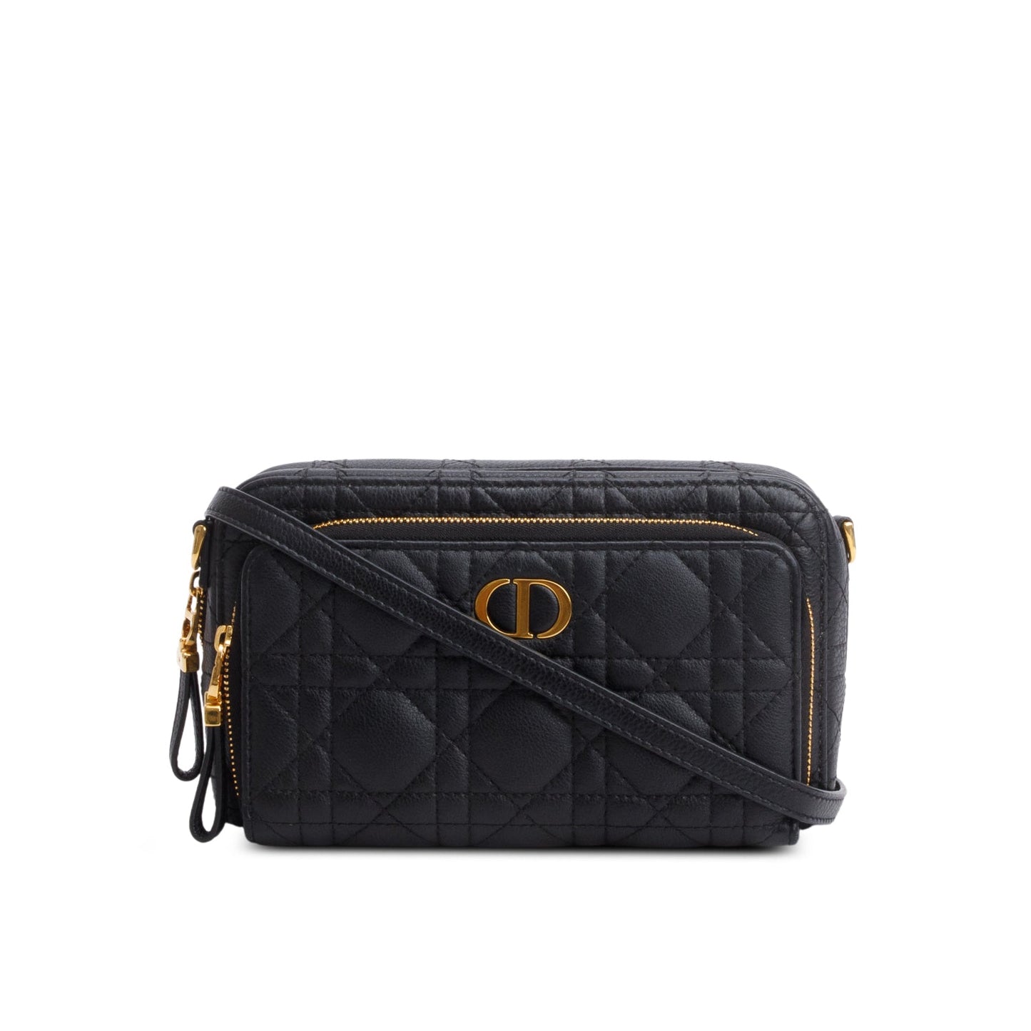 Christian Dior 2021 Black Supple Calfskin Caro Double Pouch