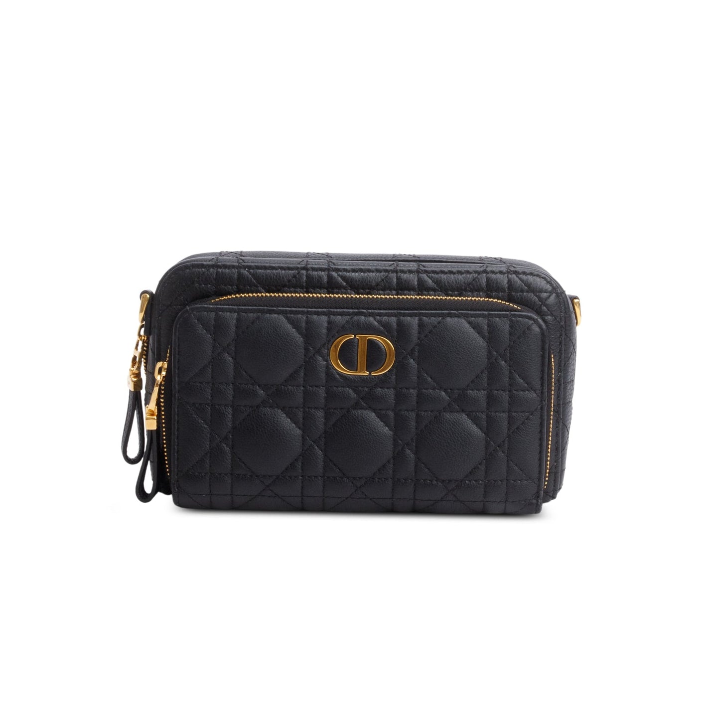 Christian Dior 2021 Black Supple Calfskin Caro Double Pouch
