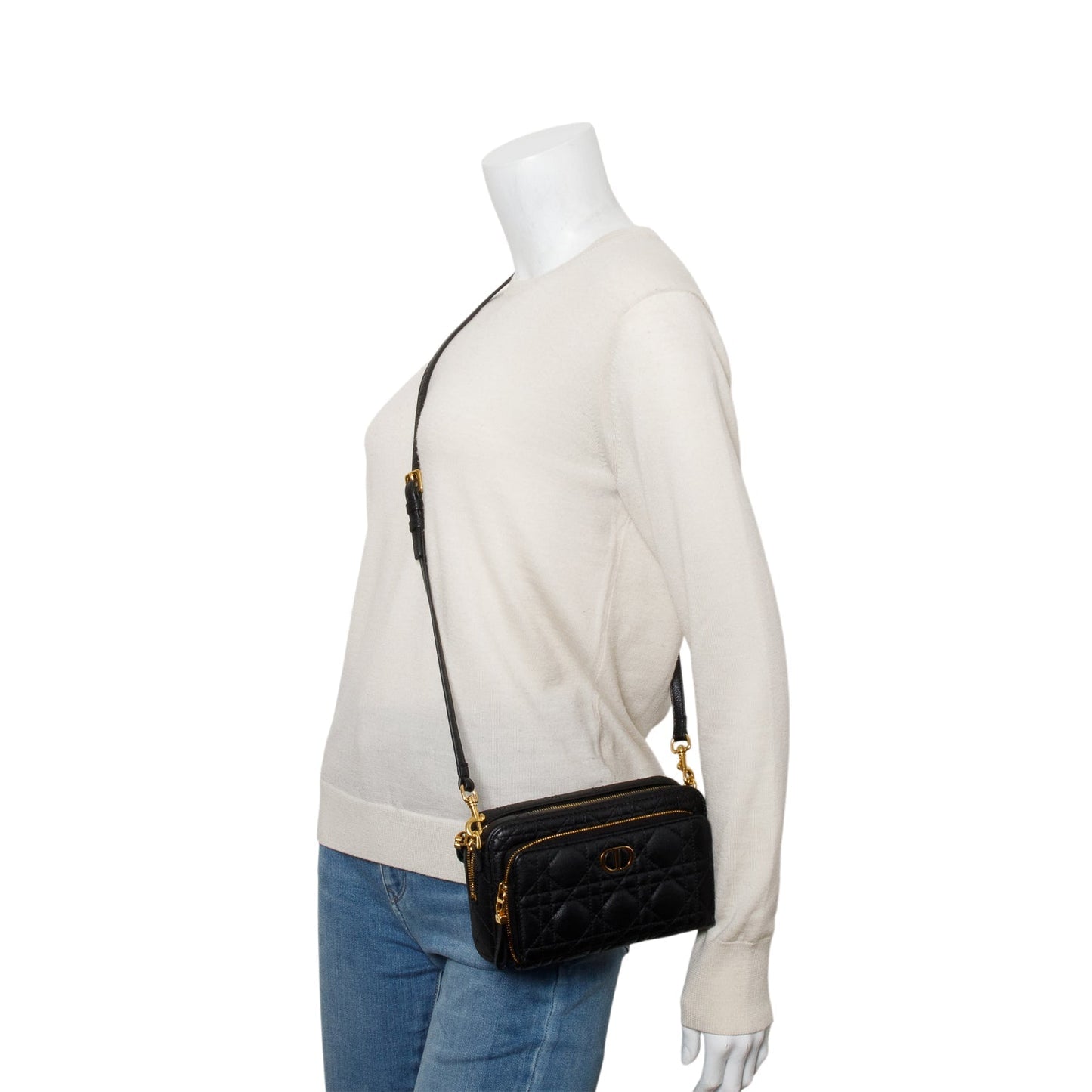 Christian Dior 2021 Black Supple Calfskin Caro Double Pouch