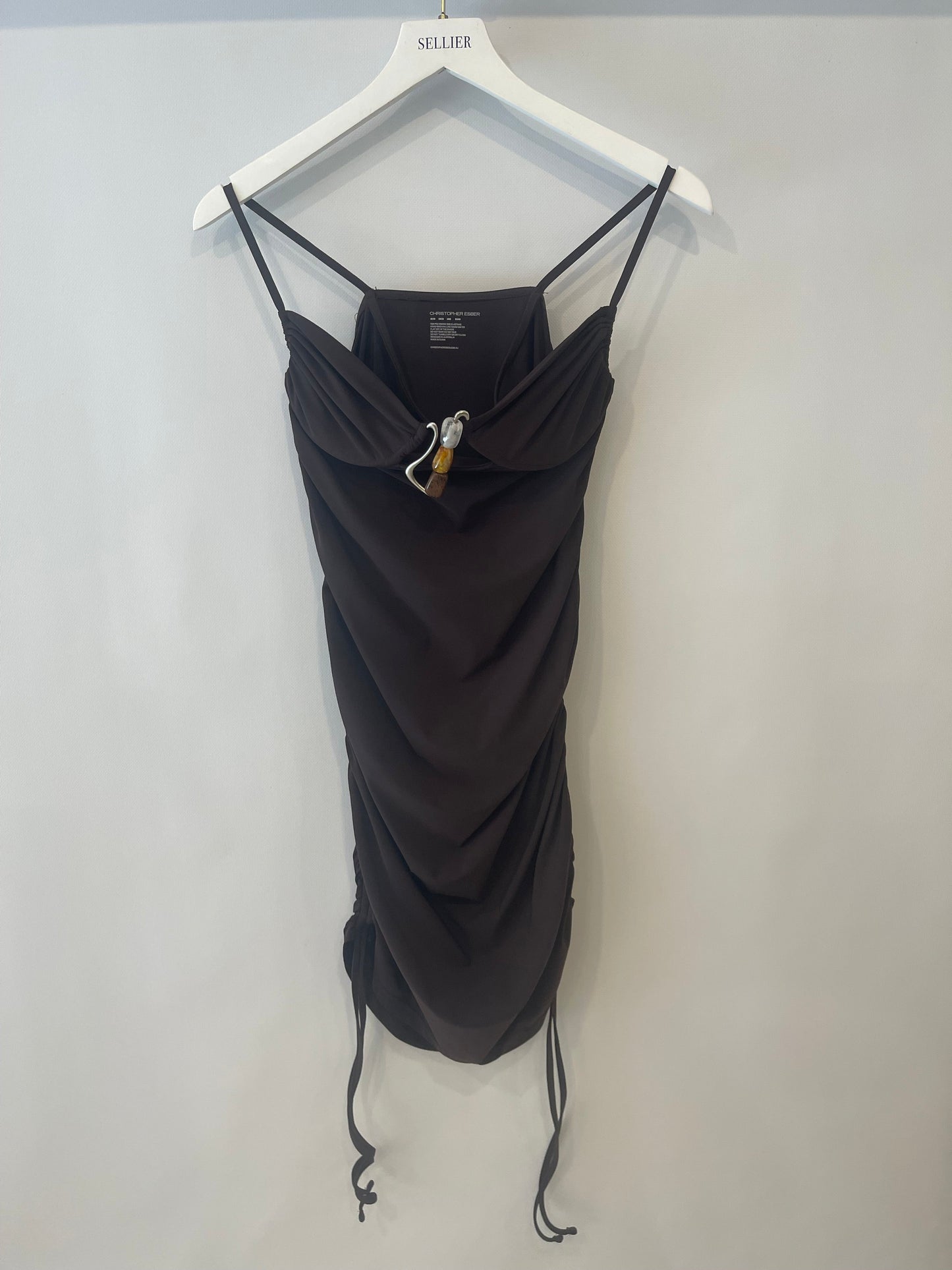 Christopher Esber Brown Mini Dress with Beaded Detail Size UK 12